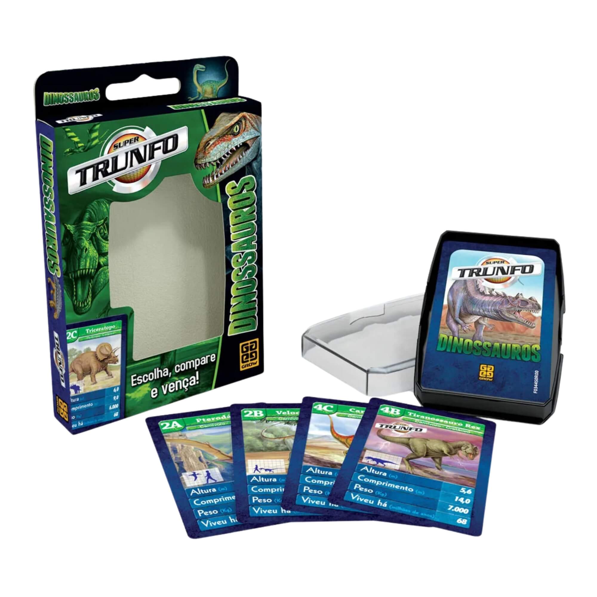 COMP Kit 2 Jogos Super Trunfo Dinossauros Grow com 32 Cartas Cada + Caixa Plástica