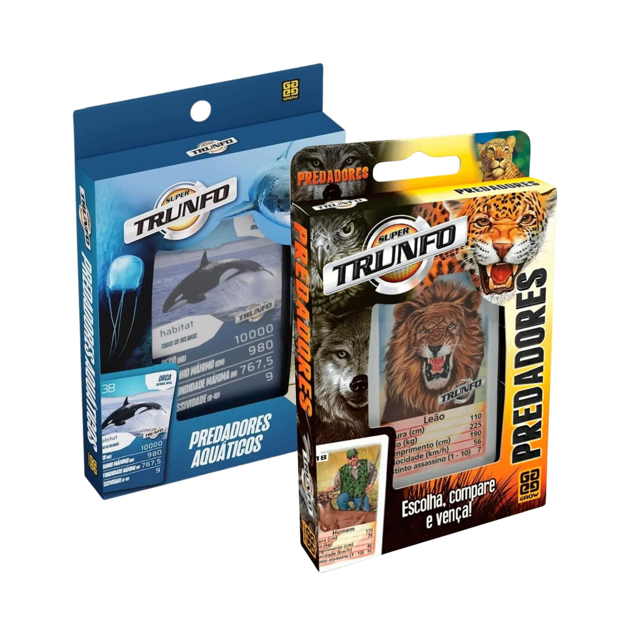 Kit 2 Jogos Super Trunfo Predadores e Predadores Aquáticos Grow com 32 Cartas Cada