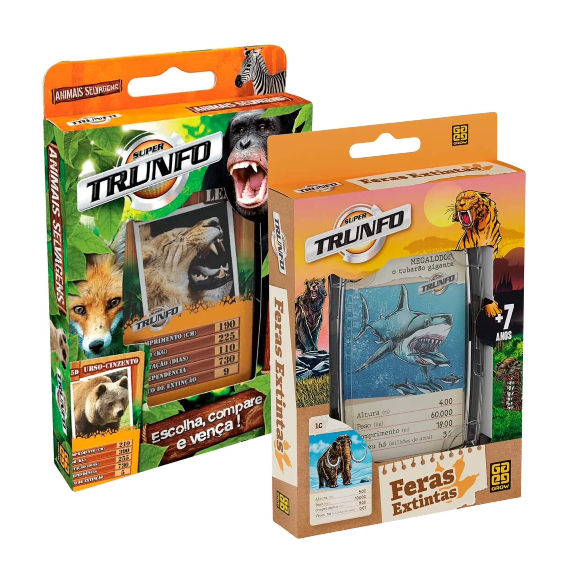 Kit 2 Jogos Super Trunfo Grow Animais Selvagens + Feras Extintas com 32 Cartas Cada
