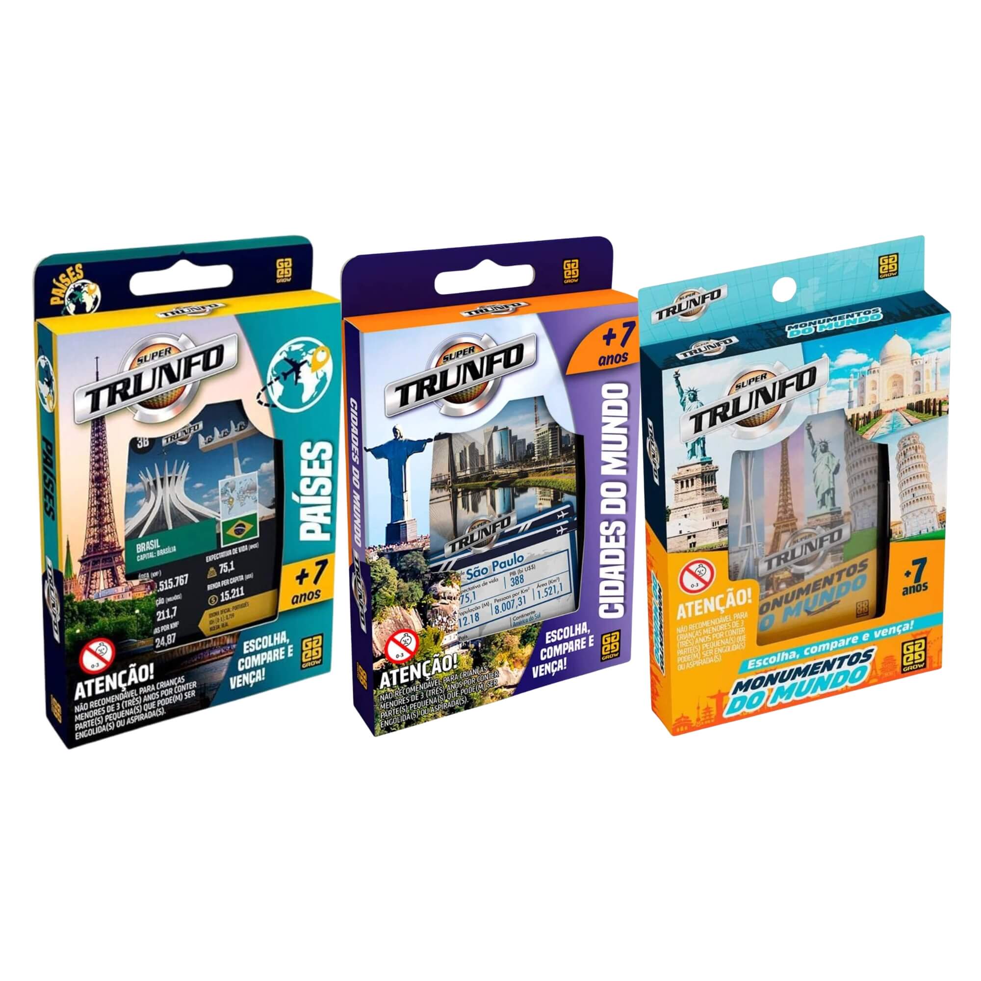 COMP Kit 3 Jogos Super Trunfo Grow Países + Cidades do Mundo + Monumentos do Mundo