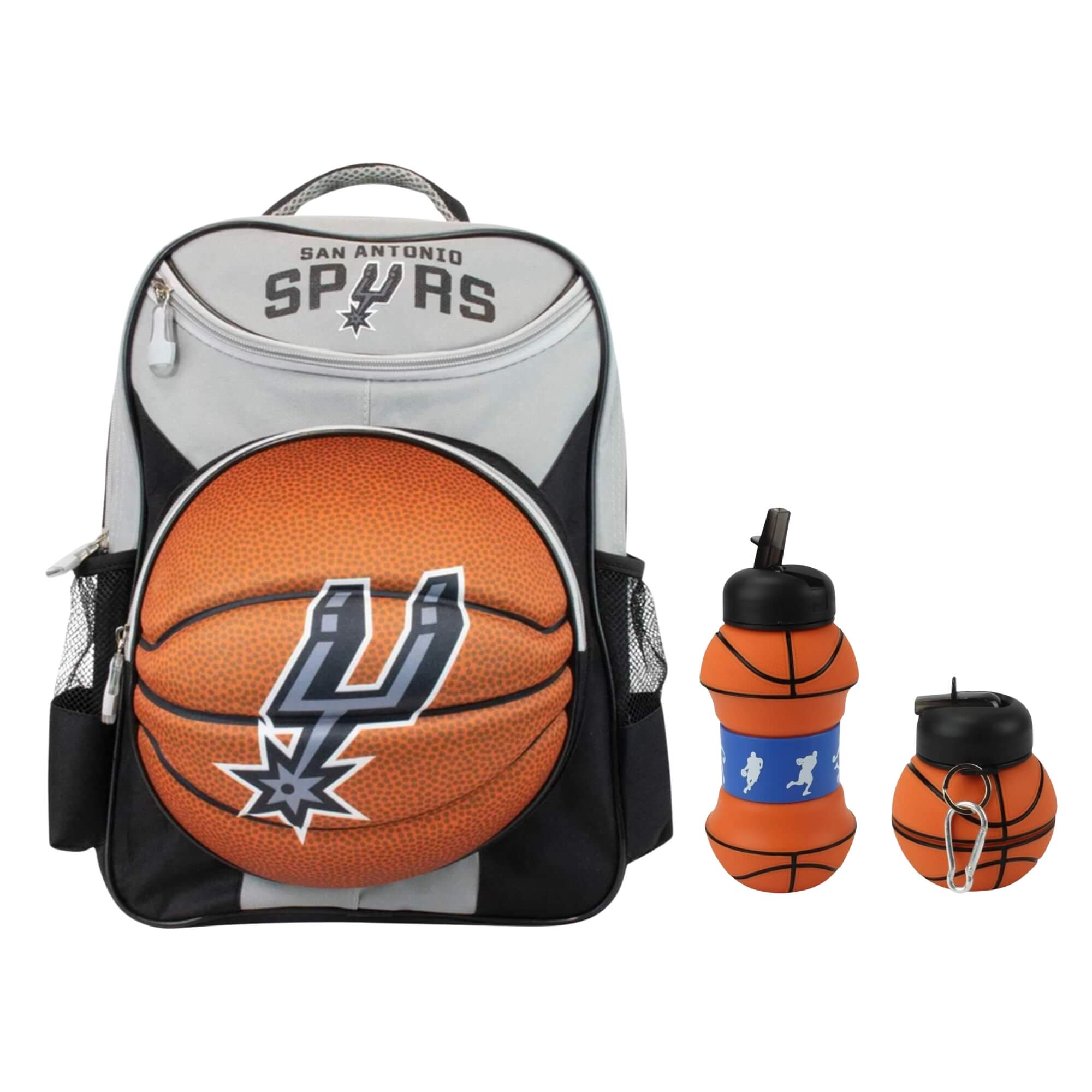 COMP Kit Mochila Infantil 3D Bola Spurs Futebol e Magia + Garrafa Dobrável 550ml com Canudo