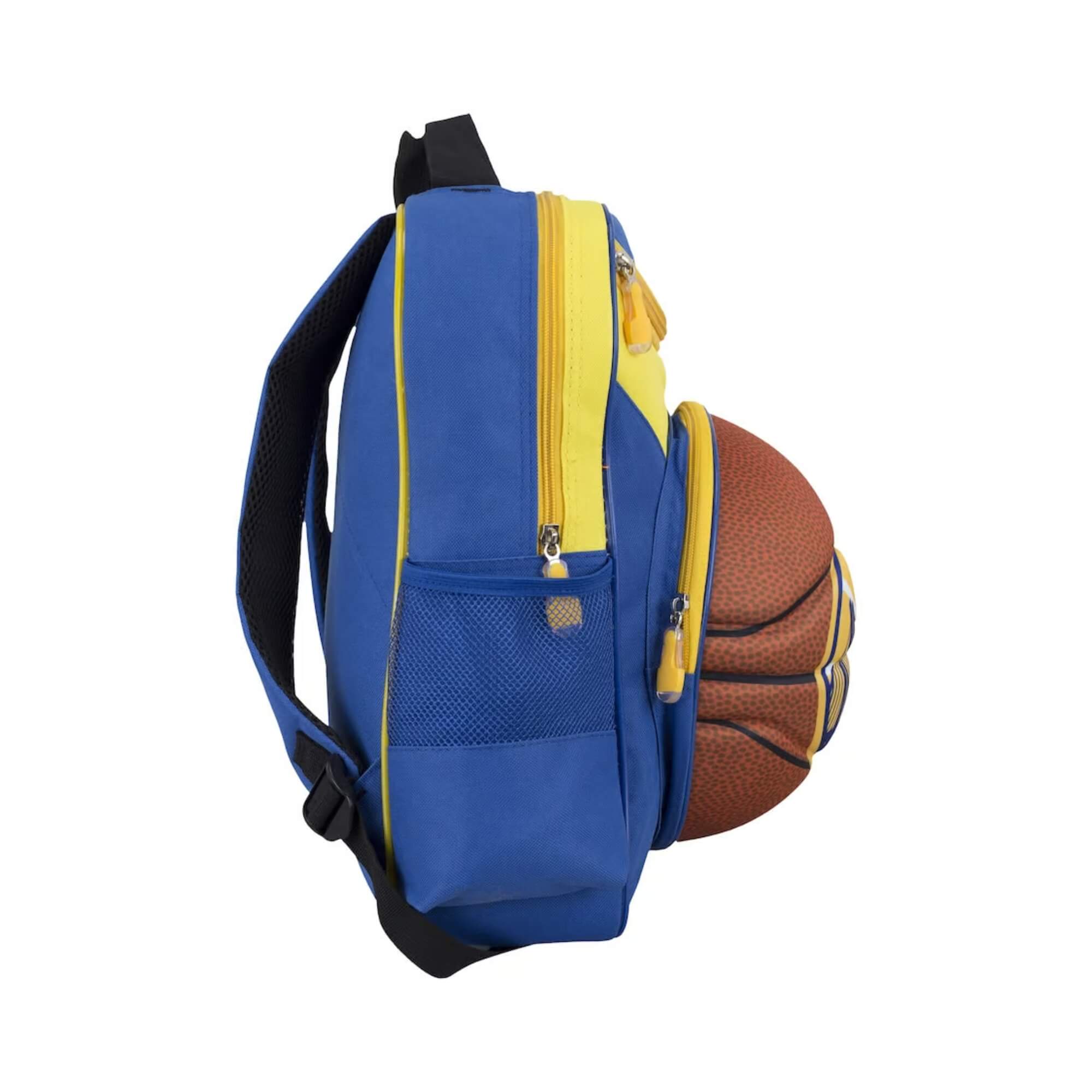 COMP Kit Mochila Infantil 3D NBA Warriors Amarela + Garrafa Dobrável 550ml Futebol e Magia