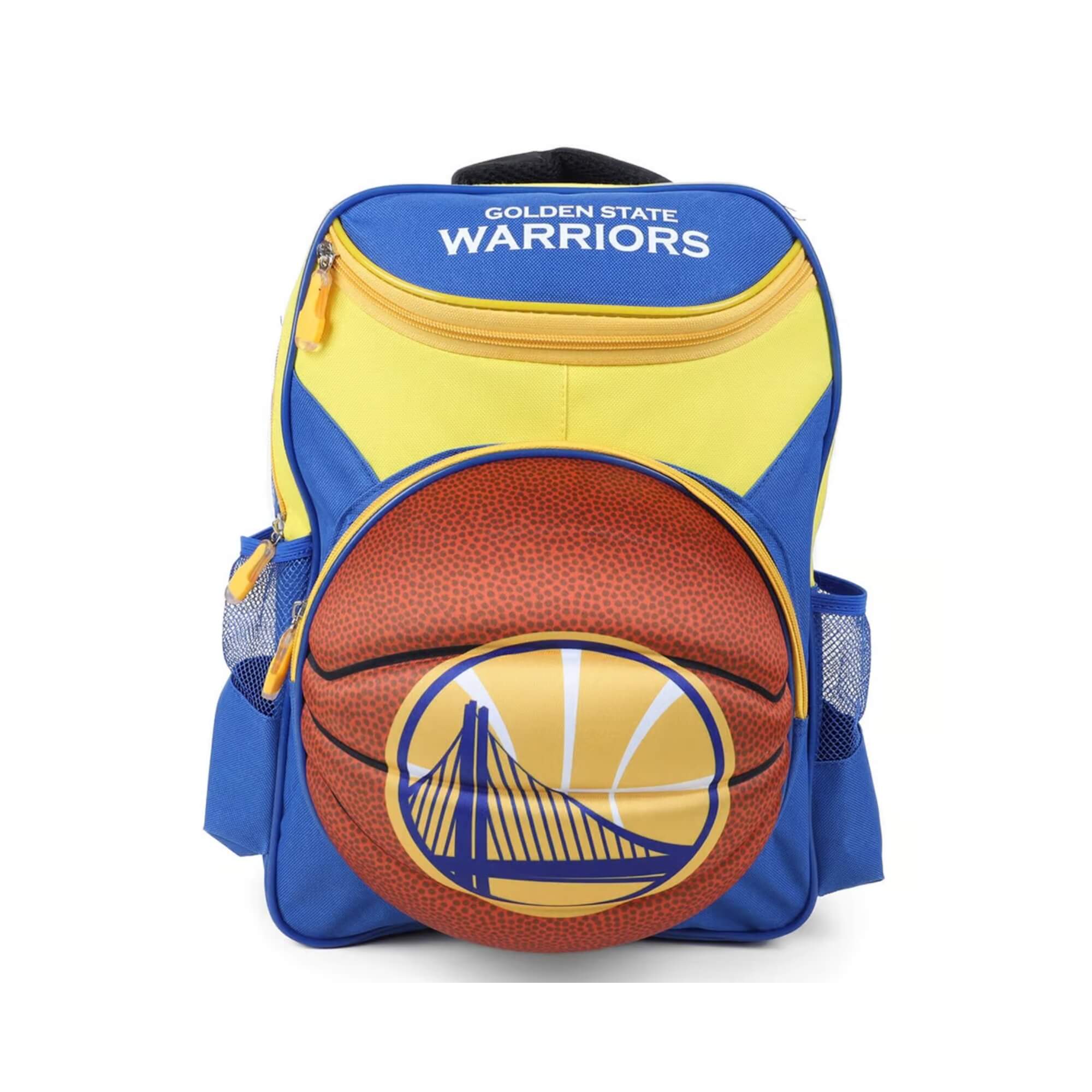COMP Kit Mochila Infantil 3D NBA Warriors Amarela + Garrafa Dobrável 550ml Futebol e Magia