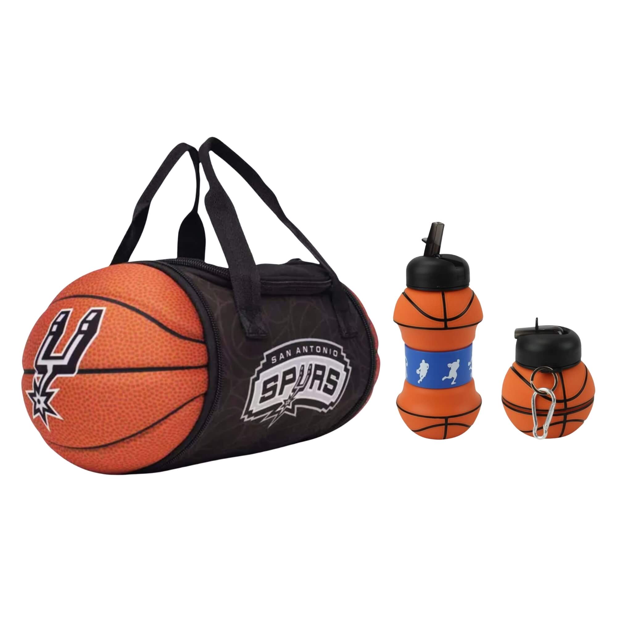 COMP Kit Bolsa Térmica NBA Spurs 4,7L + Garrafa Dobrável 550ml com Canudo Futebol e Magia