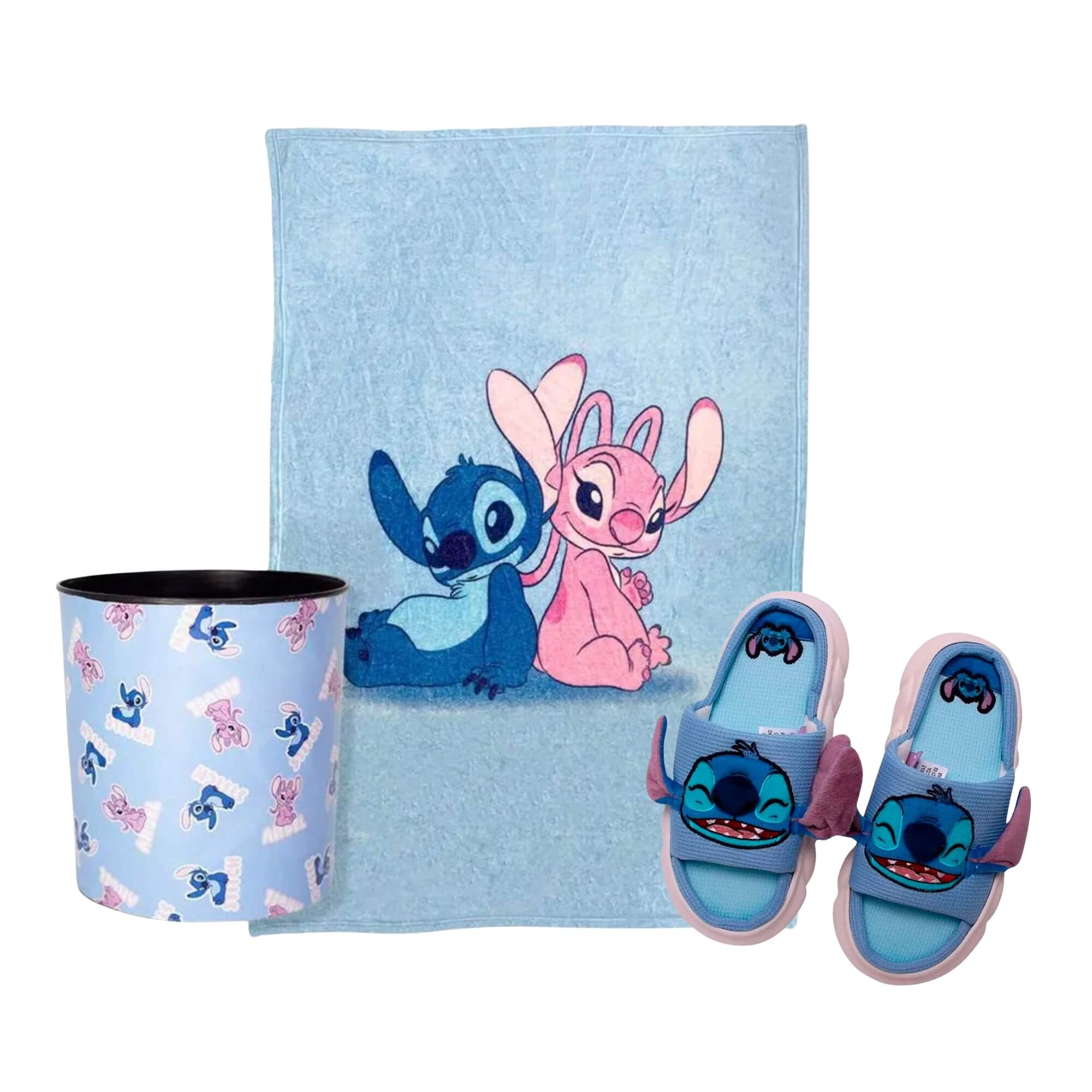 COMP Kit Presente Stitch: Manta + Balde 5L + Pantufa Nuvem Tamanho G (39/41) Zona Criativa Disney