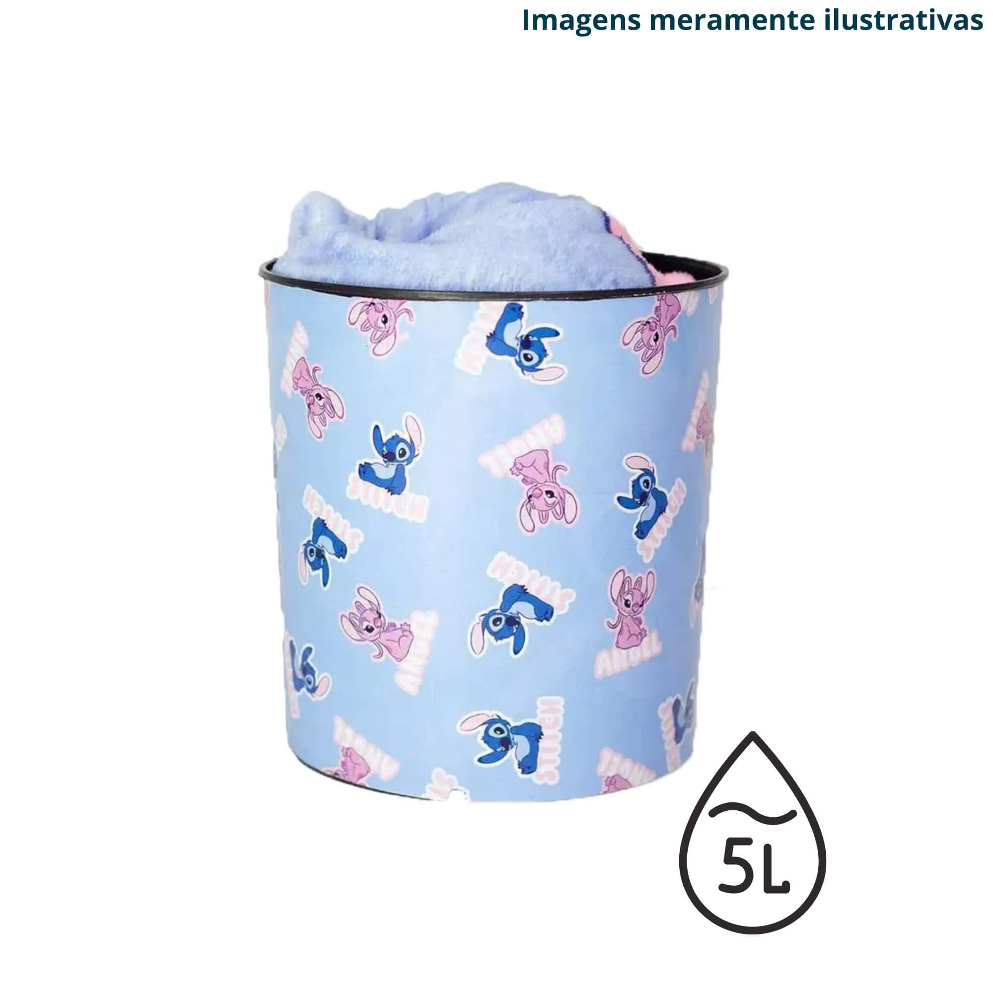 COMP Kit Presente Stitch: Manta + Balde 5L + Pantufa Nuvem Tamanho G (39/41) Zona Criativa Disney