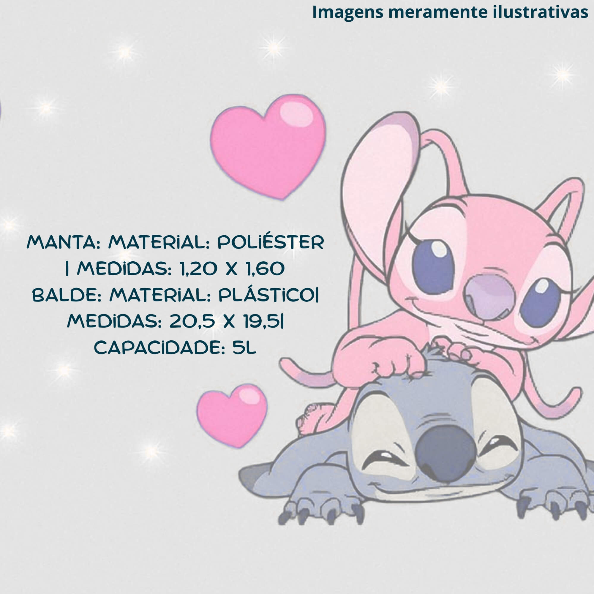 COMP Kit Presente Stitch: Manta + Balde 5L + Pantufa Nuvem Tamanho G (39/41) Zona Criativa Disney