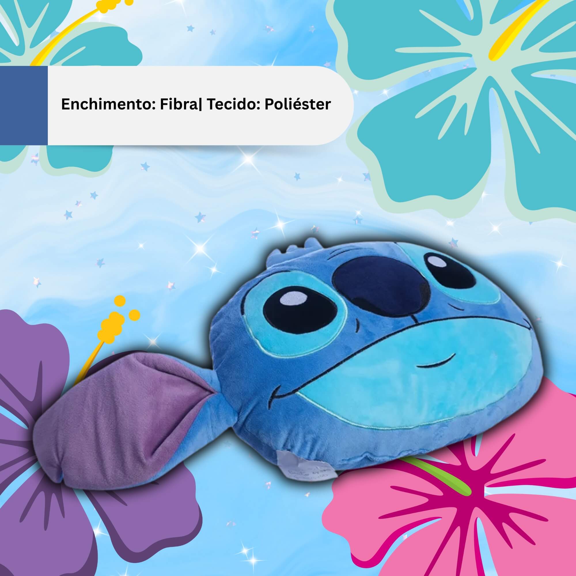 COMP Kit Stitch: Almofada Formato Stitch c/ Aplique + Boneca BFF Cry Babies Stitch Multikids