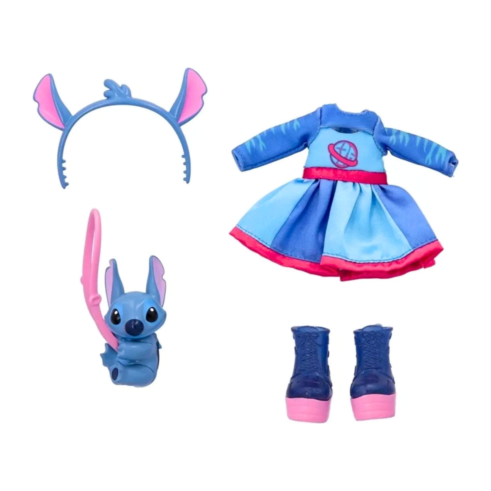 COMP Kit Stitch: Almofada Formato Stitch c/ Aplique + Boneca BFF Cry Babies Stitch Multikids