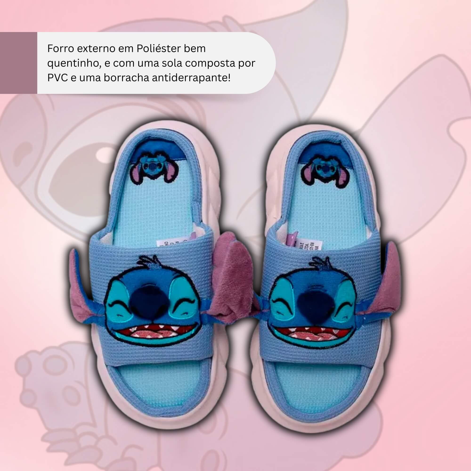 COMP Kit Viagem Stitch: Almofada de Pescoço Micro Pérolas + Pantufa Térmica 39/41 – Zona Criativa