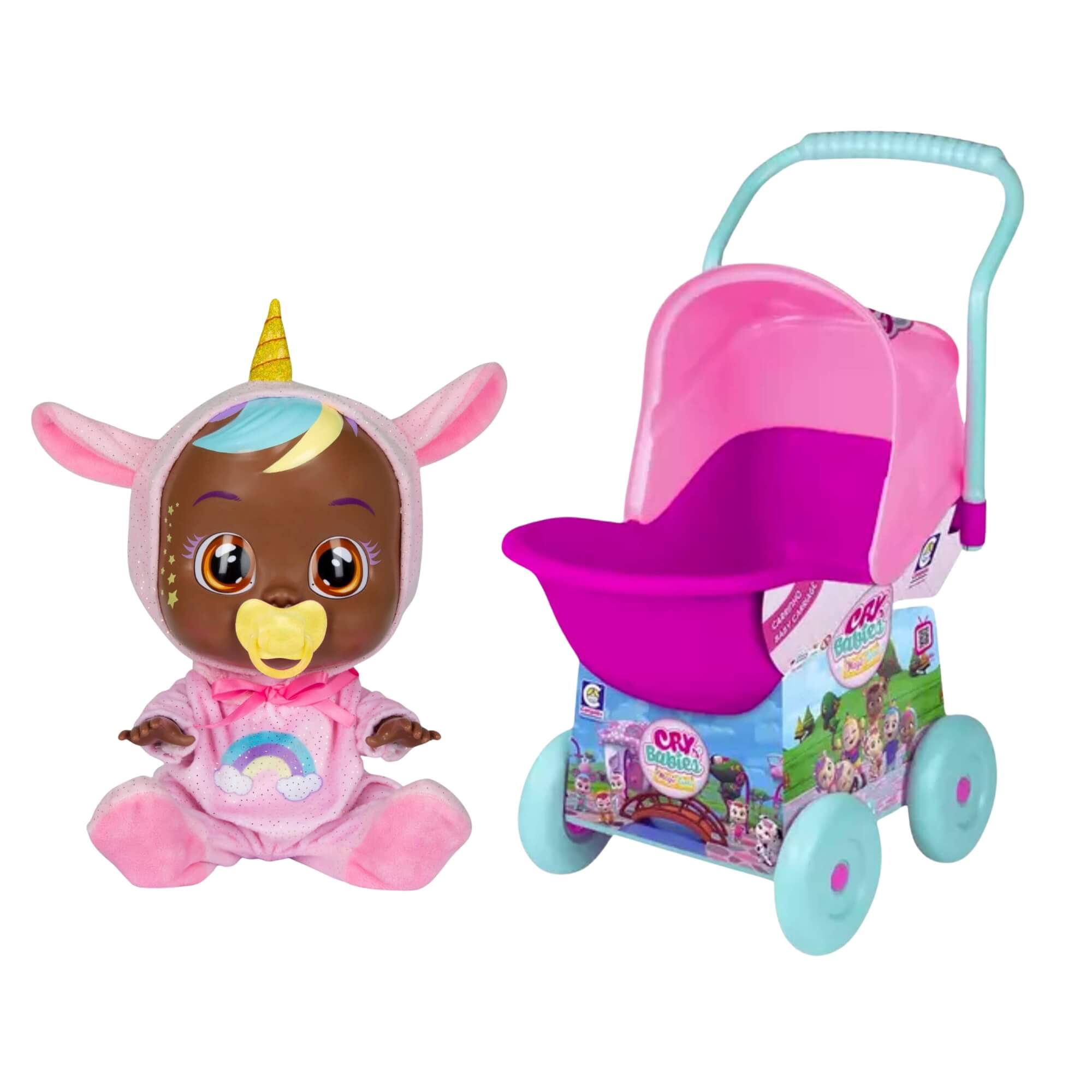 COMP Kit Boneca Cry Babies Fantasy Jassy + Carrinho de Passeio Cry Babies 64cm