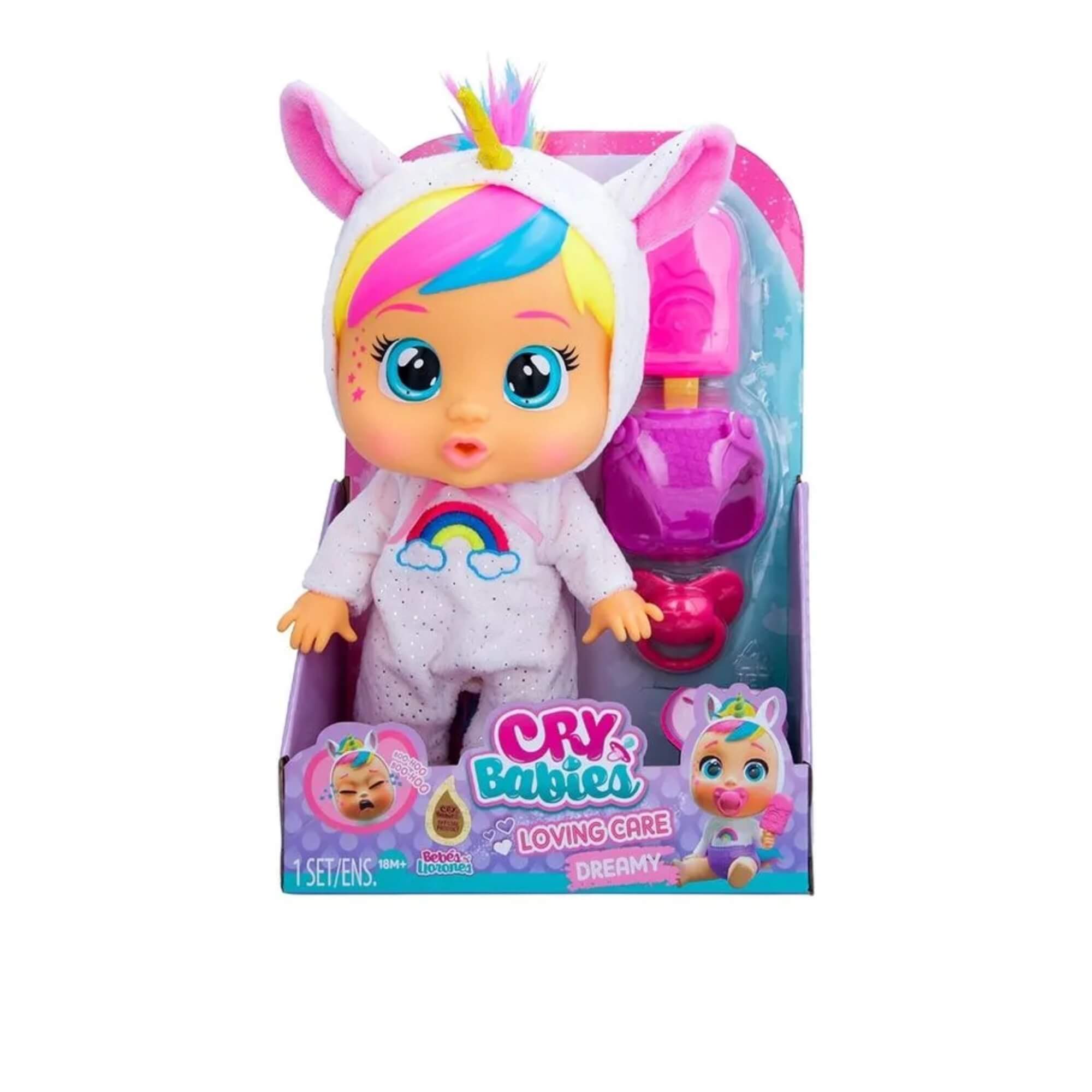 COMP Kit Boneca Cry Babies Loving Care Fitsy Dreamy + Carrinho de Passeio Cry Babies 64cm
