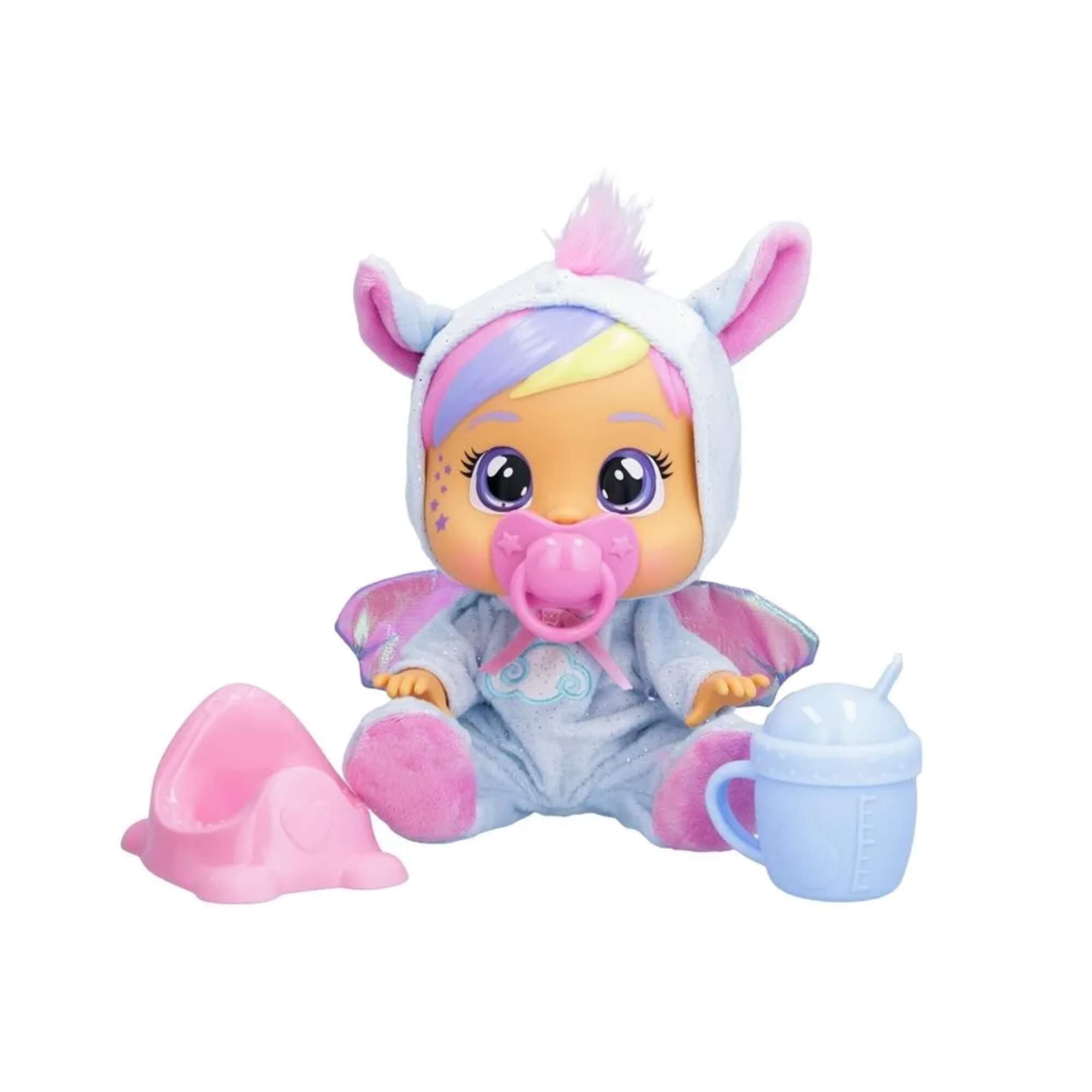 COMP Kit Boneca Cry Babies Loving Care Jenna 26cm + Carrinho de Passeio Cry Babies 64cm