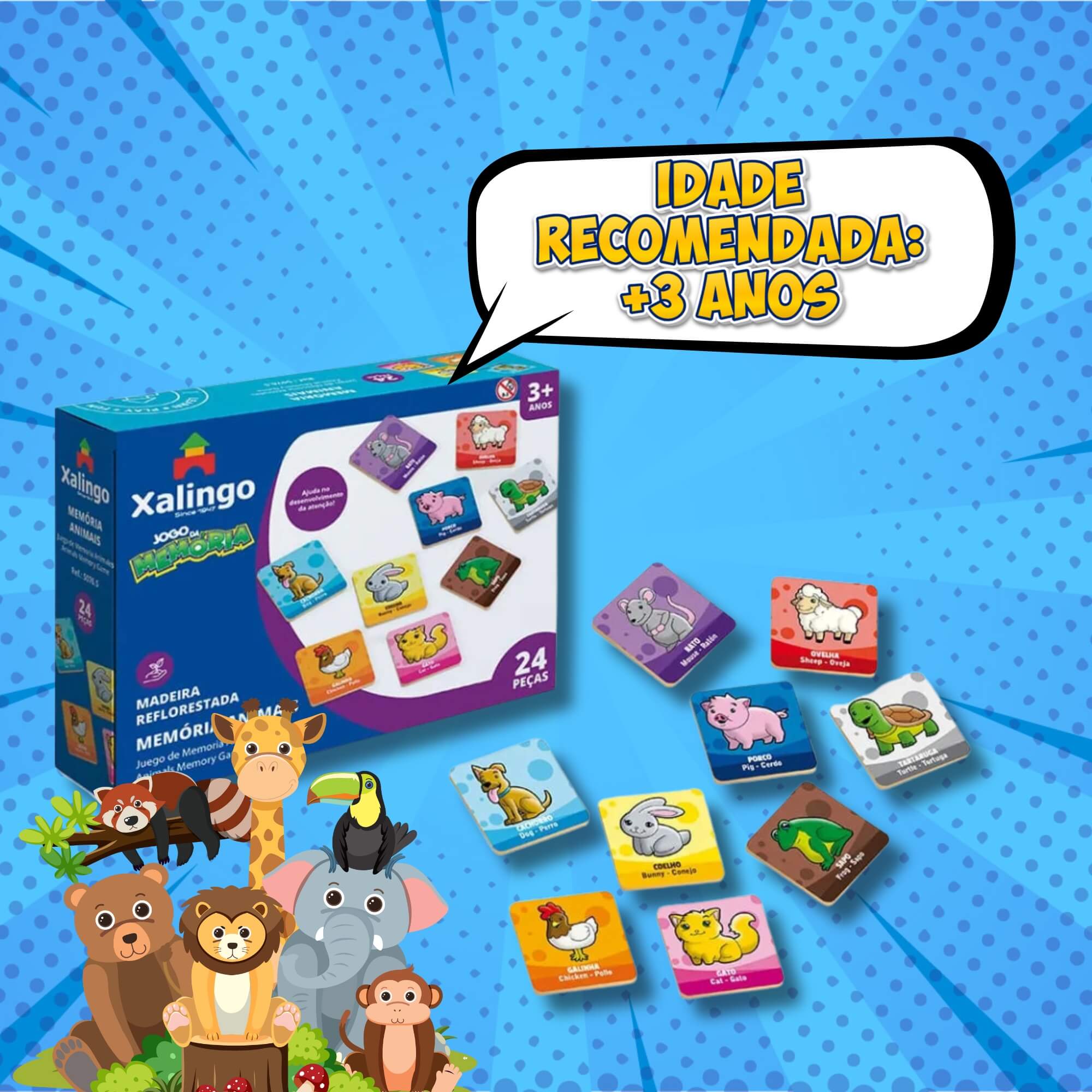VAR Jogos Educativos Xalingo – Diversão que Ensina! (Escolha o Modelo) Tipo:Jogo da Memória Animais