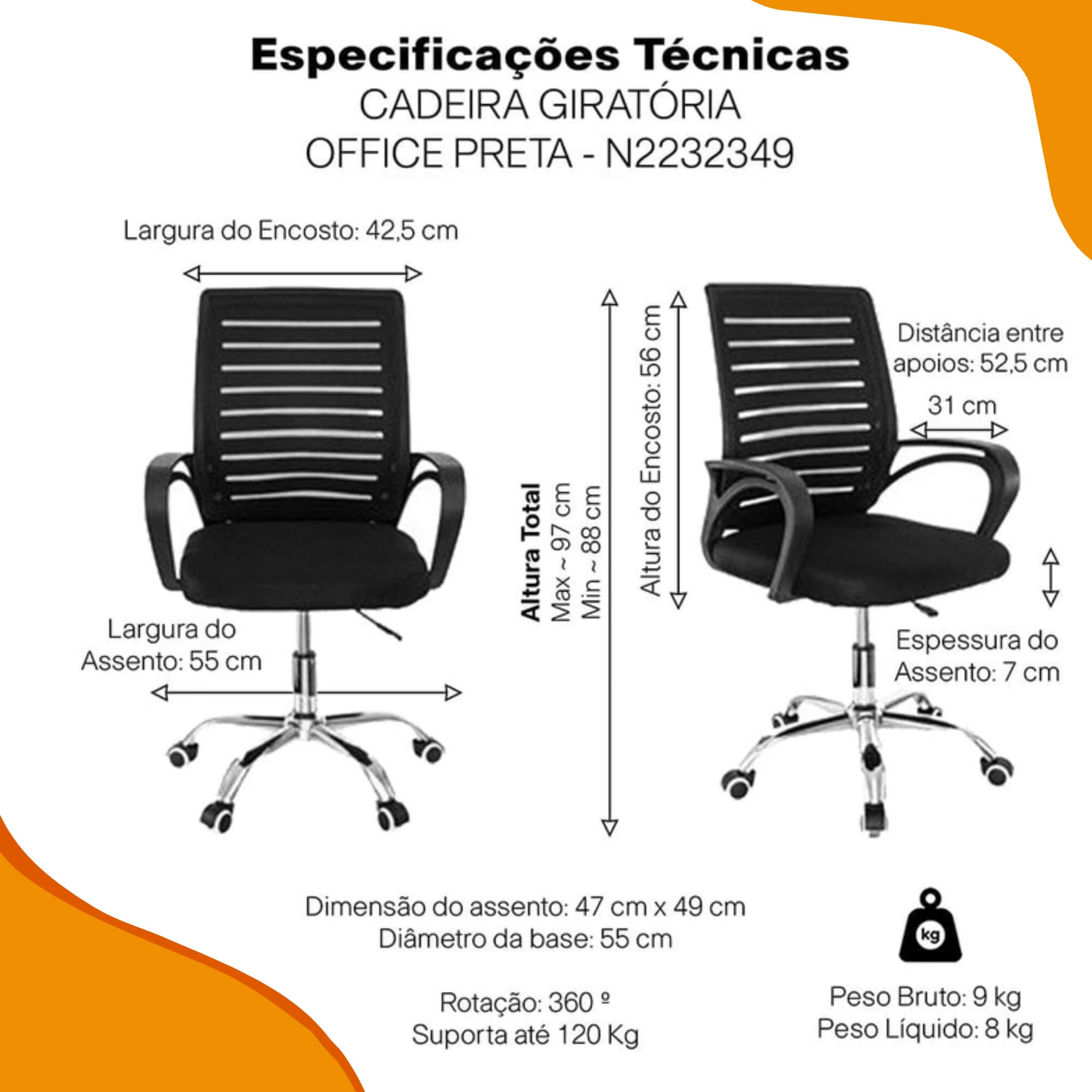 Cadeira Escritório Giratória Office Zebrada Estofado Mesh Conthey Evolux - N2232349