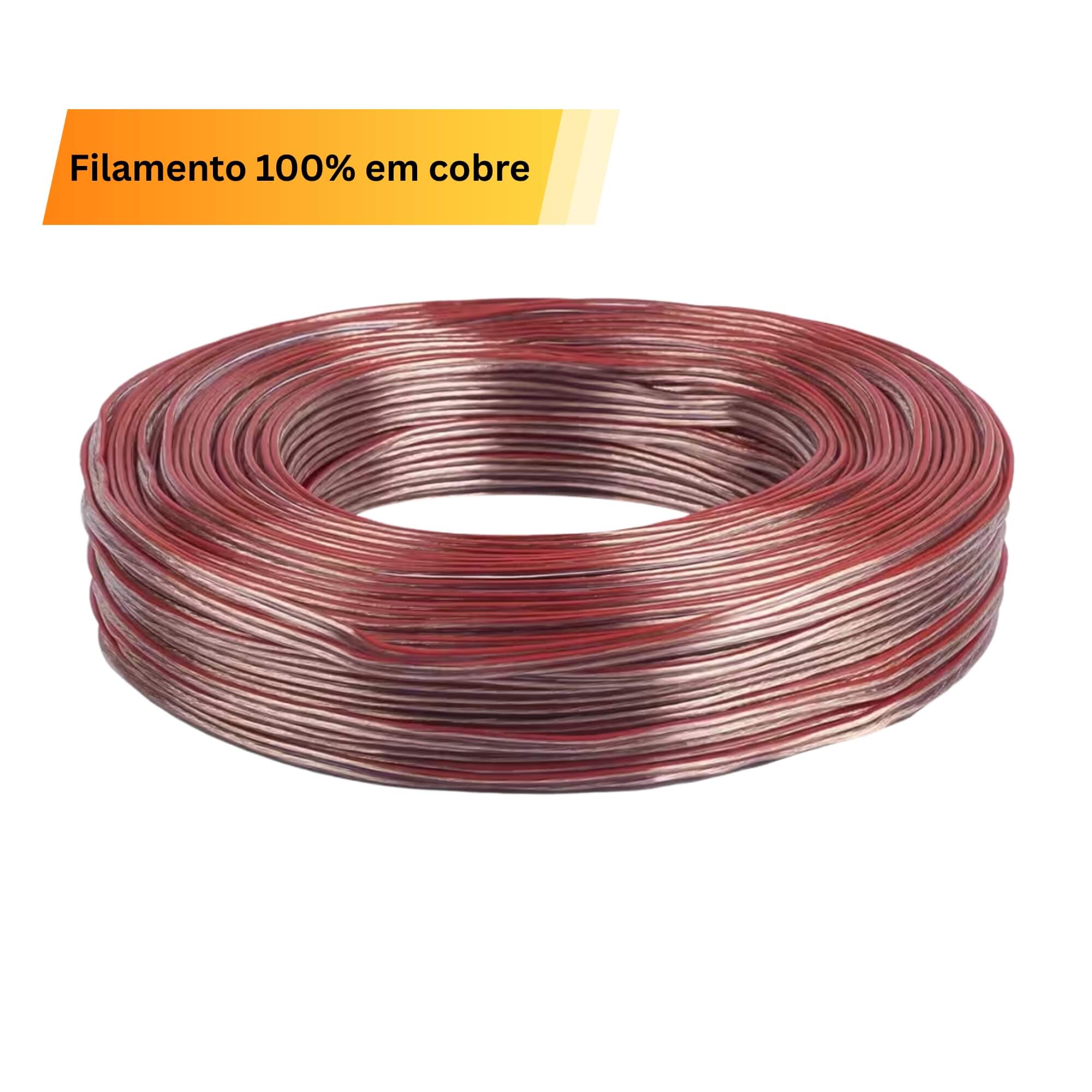 Cabo Paralelo 2 x1,50mm² (Bitola 2x14) cor Vermelho Cristal Rolo com 50 Metros Permak - 79/D1