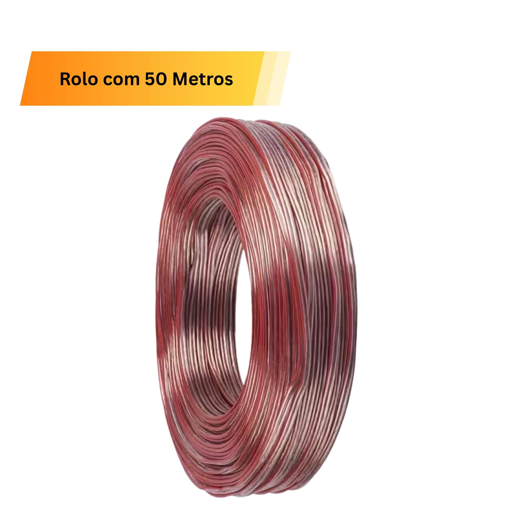 Cabo Paralelo 2 x1,50mm² (Bitola 2x14) cor Vermelho Cristal Rolo com 50 Metros Permak - 79/D1