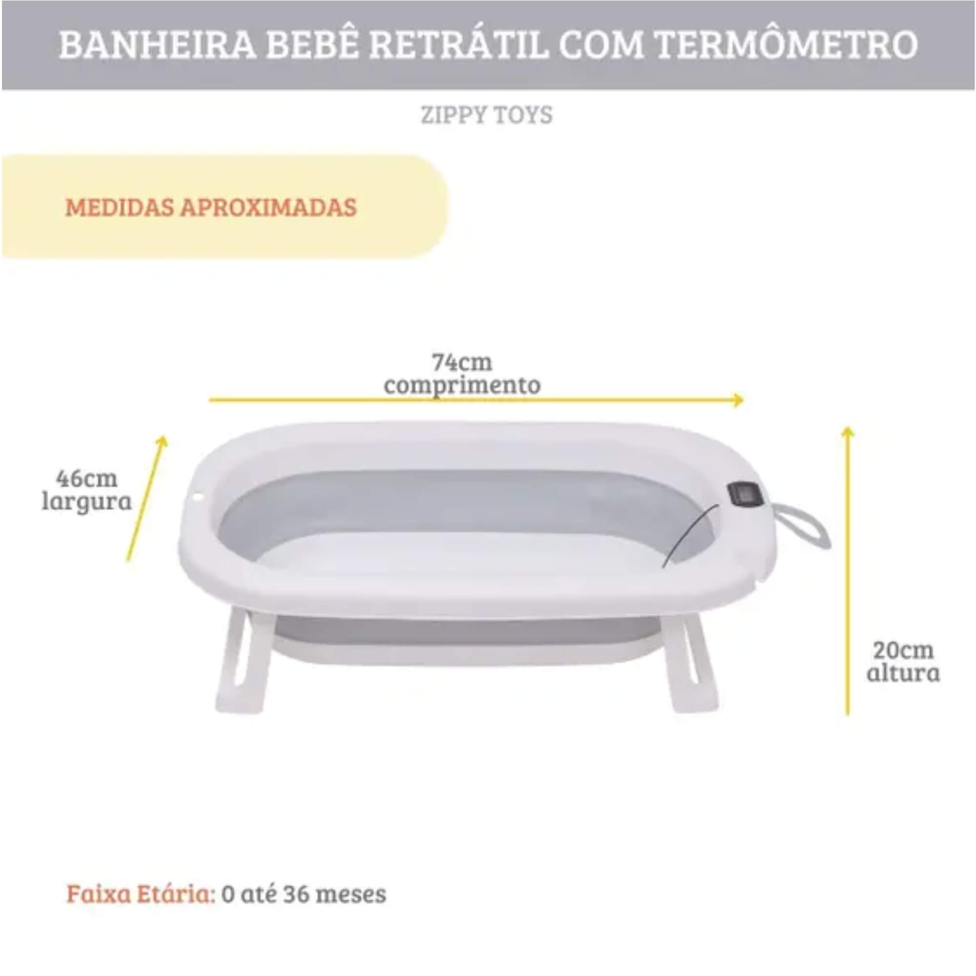 Banheira de Bebê Retrátil c/ Termômetro Integrado Cinza Zippy Toys - 10423