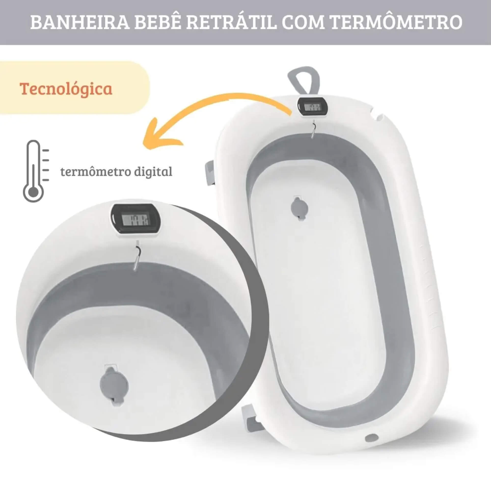 Banheira de Bebê Retrátil c/ Termômetro Integrado Cinza Zippy Toys - 10423