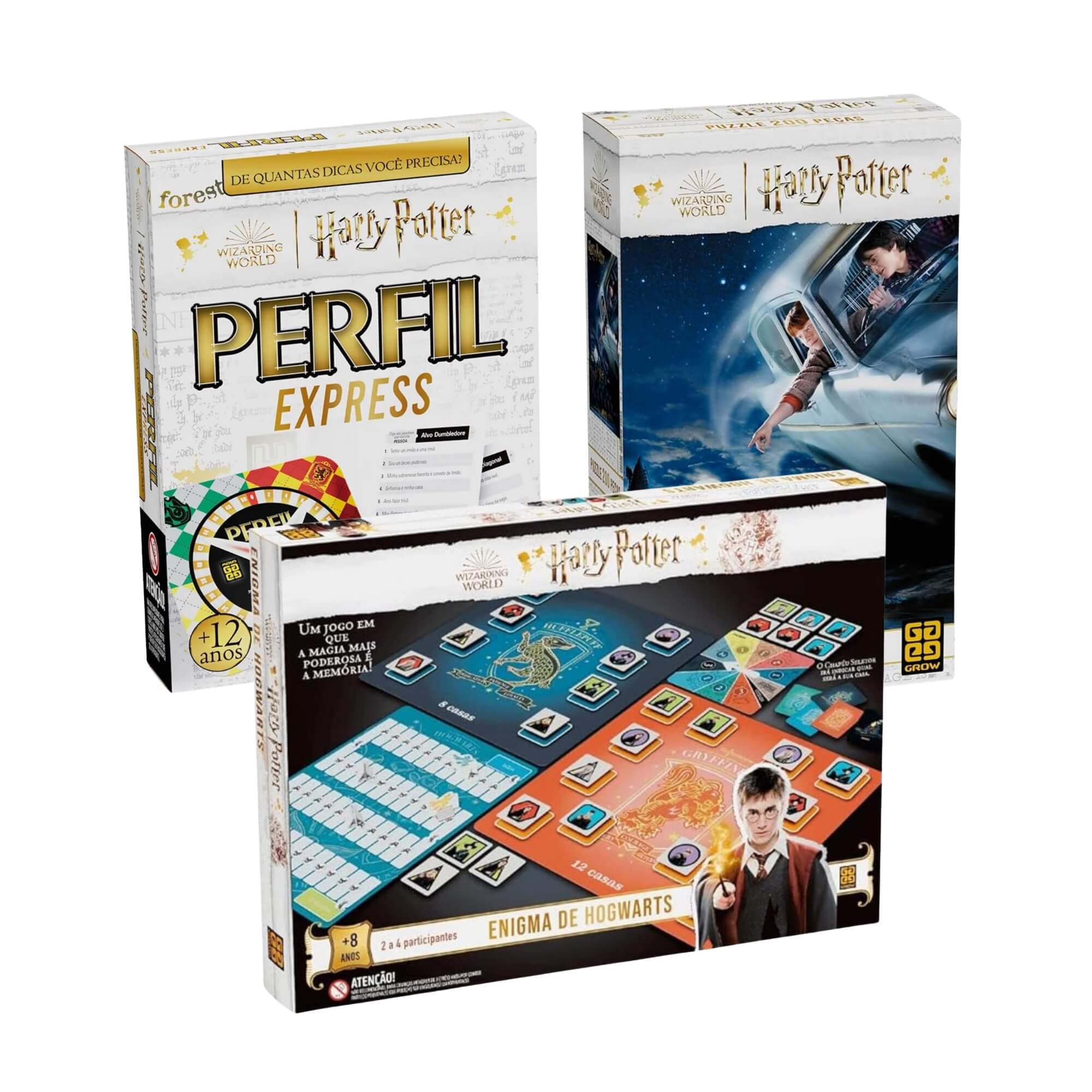 COMP Kit 3 Jogos Harry Potter: Enigma de Hogwarts + Perfil Express + Quebra-Cabeça 200 Peças