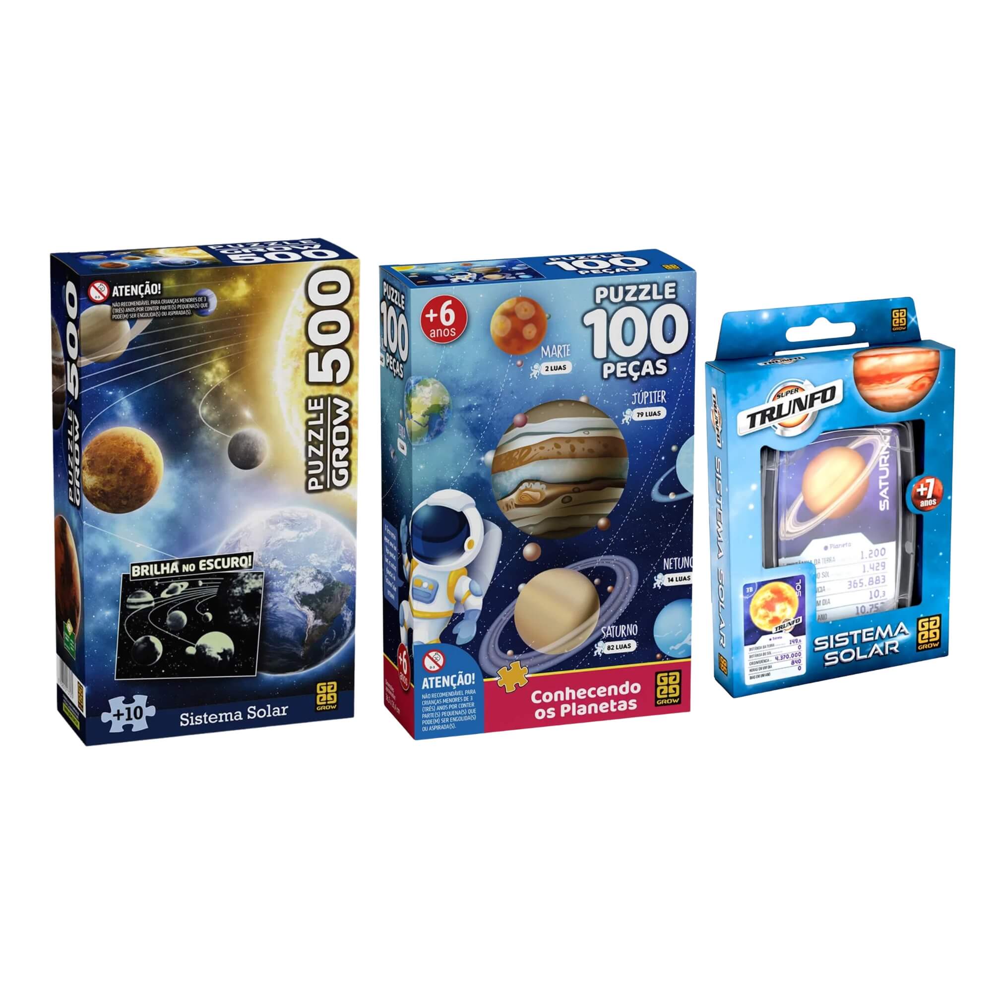 COMP Kit Sistema Solar Grow: 2 Quebra-Cabeças + Super Trunfo Educativo - Planetas e Astronomia