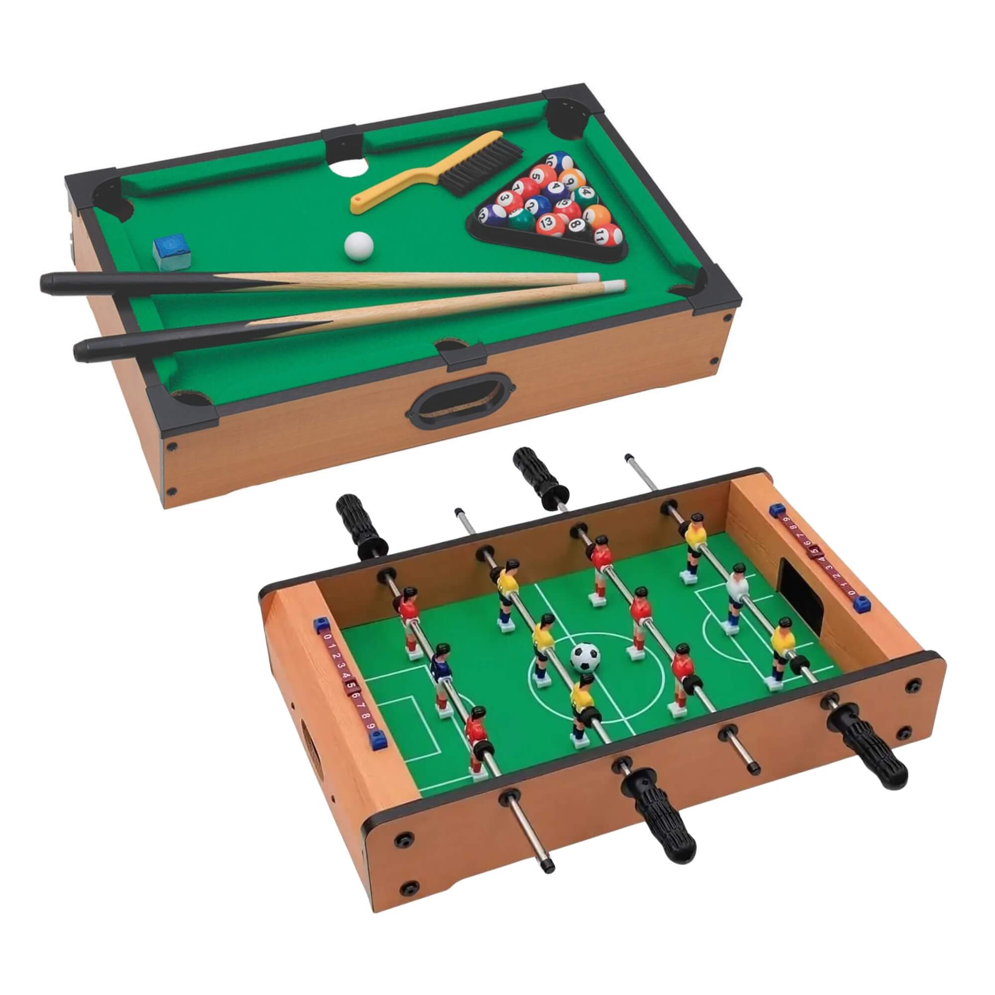 COMP Kit Mini Mesa de Sinuca + Mesa de Pebolim Madeira 51cm Zippy Toys