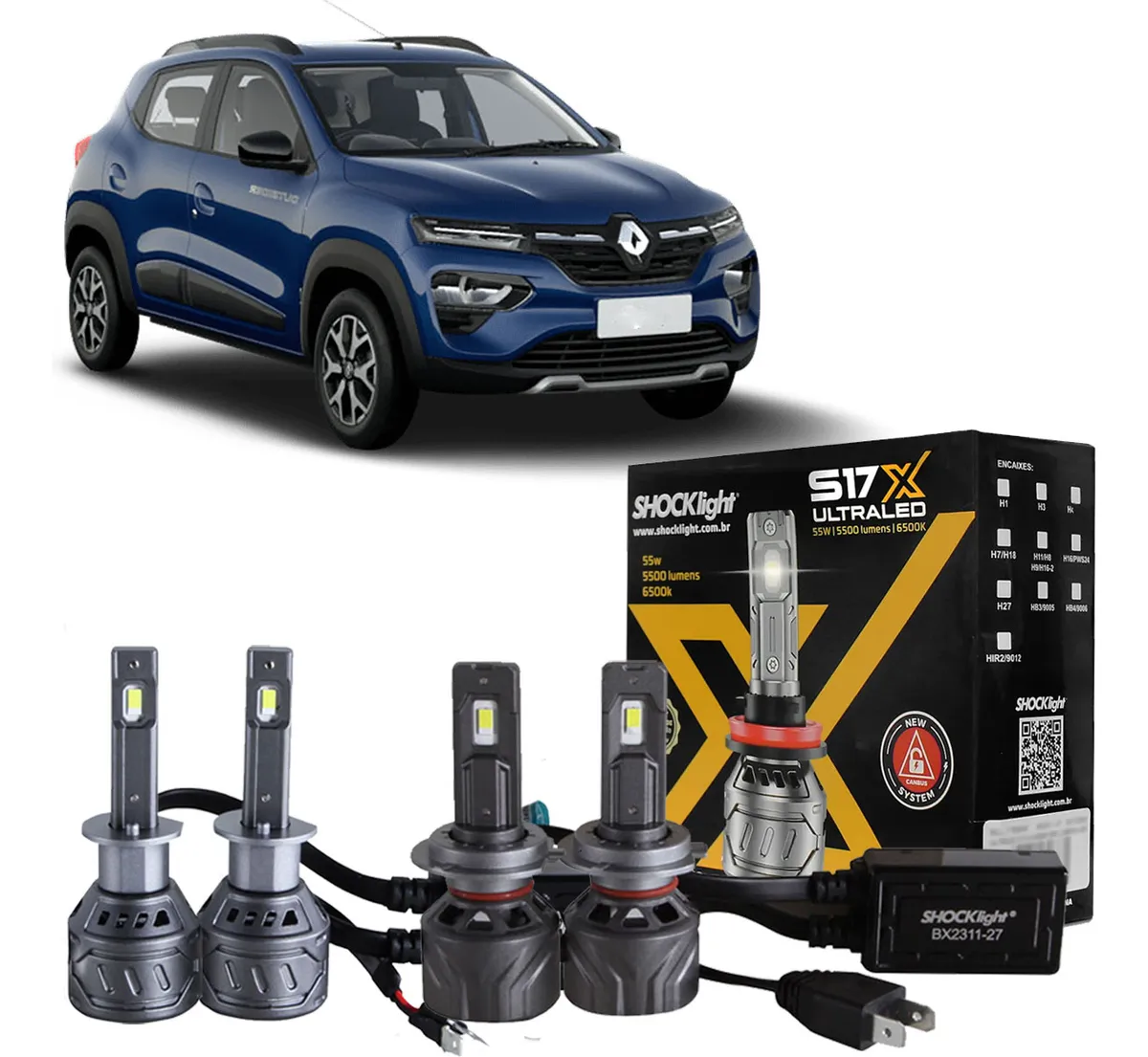 COMP Kit Lâmpada Ultraled S17x Farol Alto Baixo Renault Kwid 2022 23 24 Shocklight