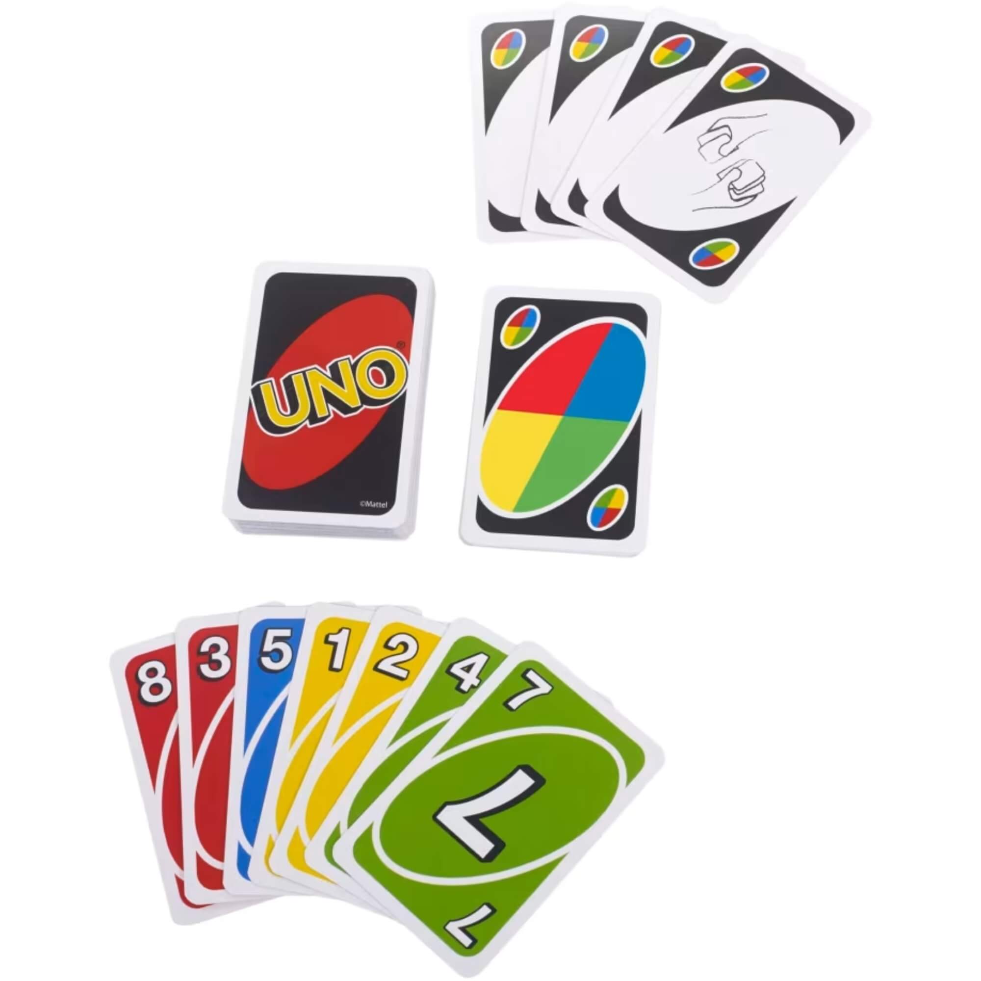 COMP Kit Mini Mesa de Sinuca Madeira Zippy Toys + Jogo de Cartas UNO Mattel Original 112 Peças