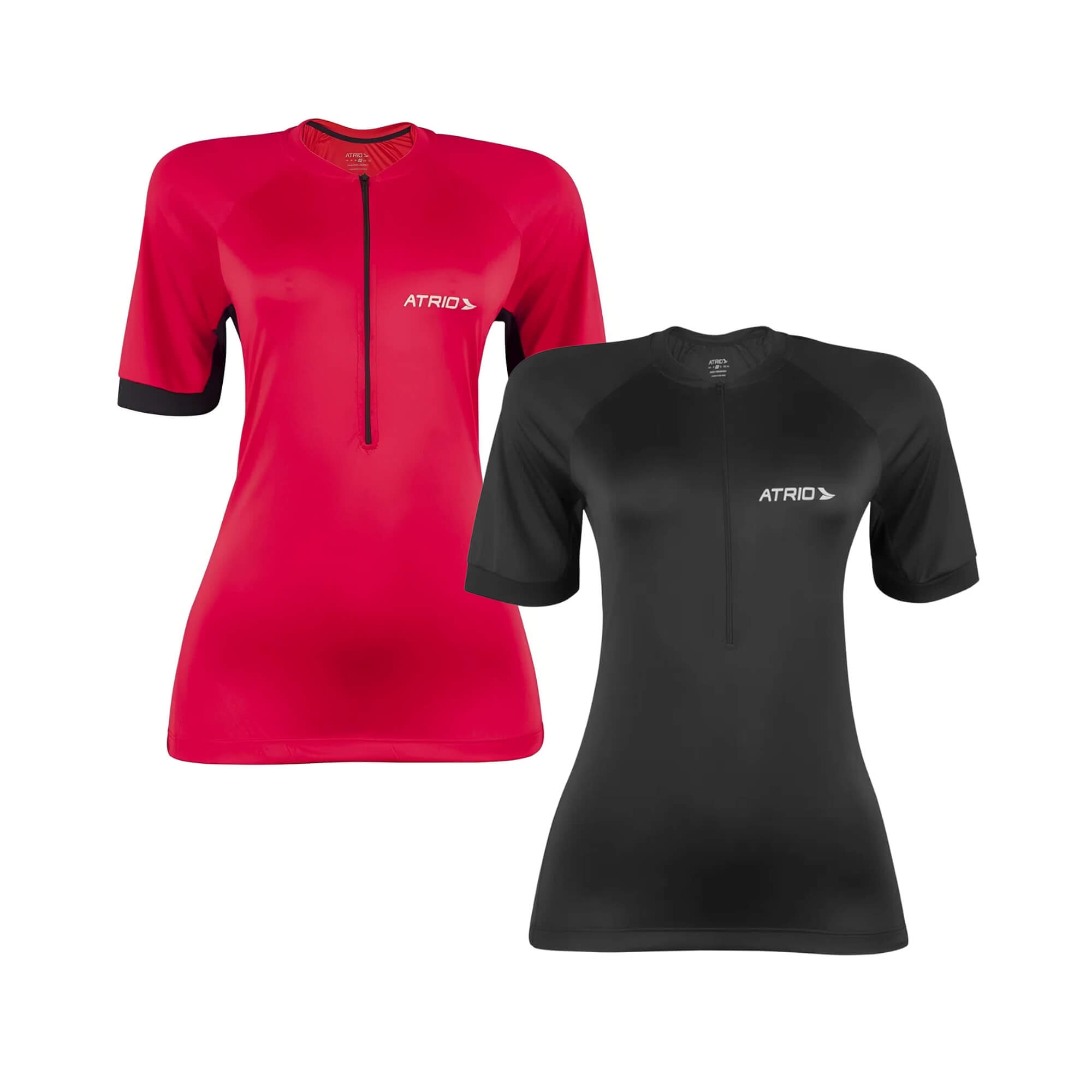 COMP Kit 2 Camisas Ciclismo Feminina Atrio G UV30 Dryfit Vermelha e Preta com Bolsos e Zíper