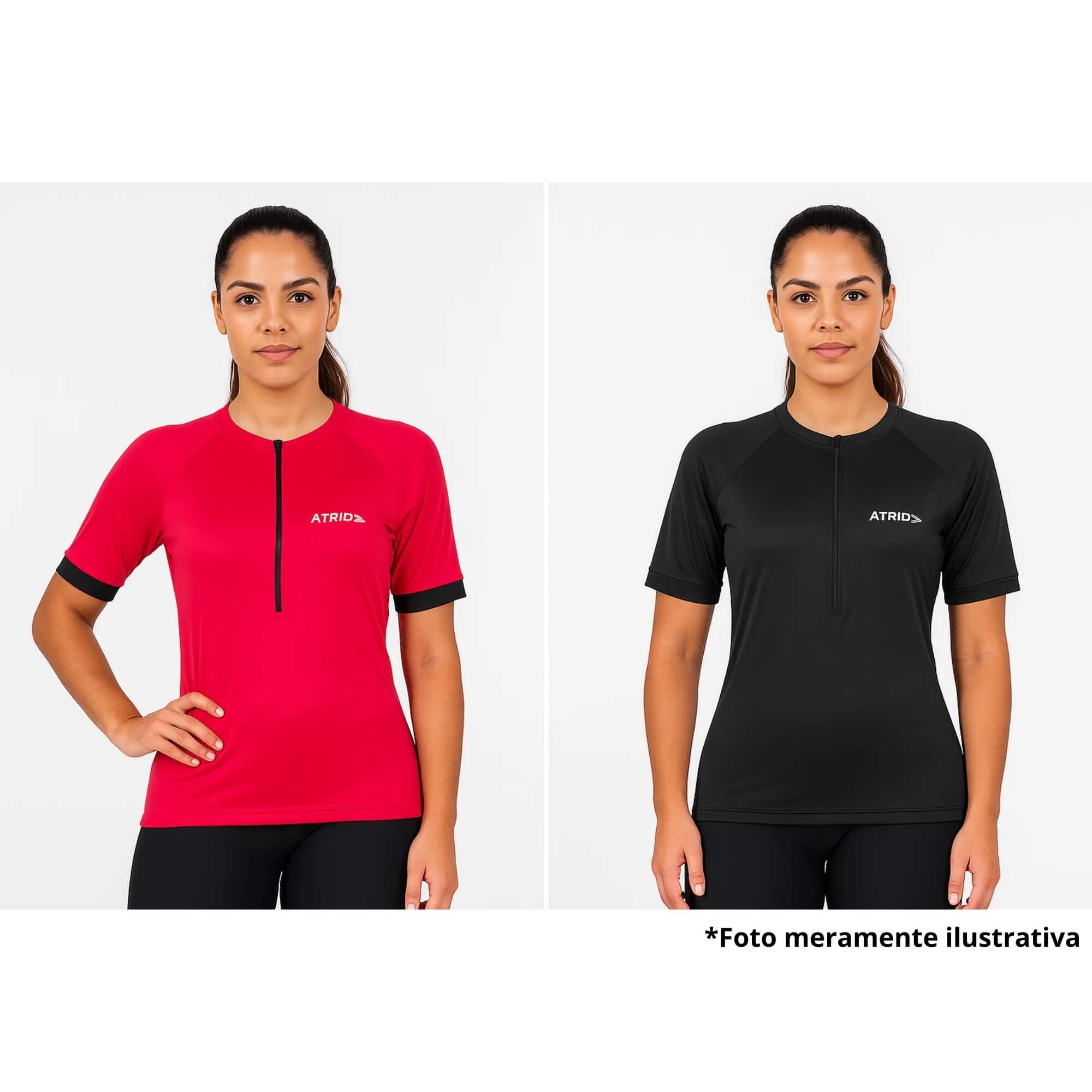 COMP Kit 2 Camisas Ciclismo Feminina Atrio G UV30 Dryfit Vermelha e Preta com Bolsos e Zíper