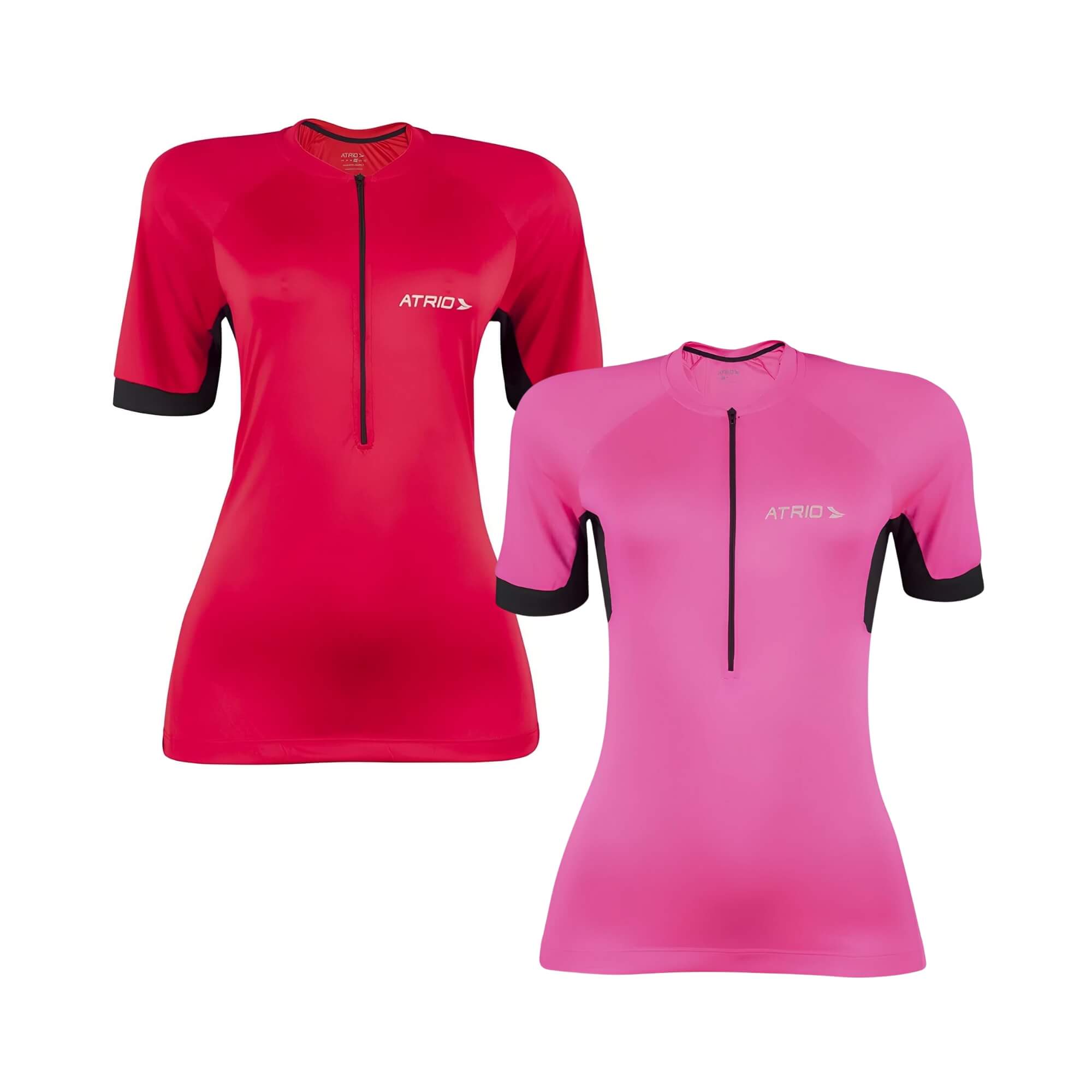 COMP Kit 2 Camisas Ciclismo Feminina Atrio P Dryfit UV30 Rosa e Magenta com Bolsos e Zíper