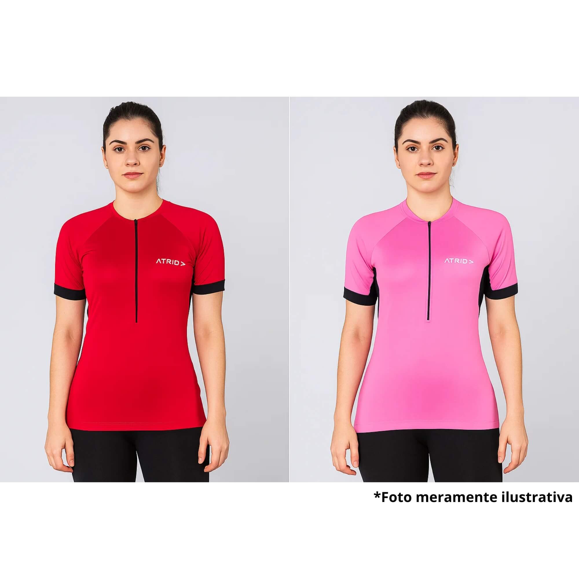 COMP Kit 2 Camisas Ciclismo Feminina Atrio P Dryfit UV30 Rosa e Magenta com Bolsos e Zíper