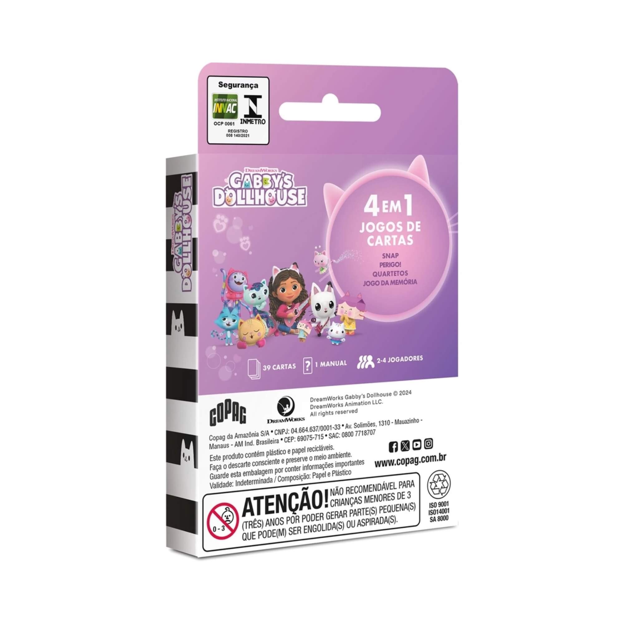 COMP Kit Gabby’s Dollhouse Quebra-Cabeça Glitter 100 Peças + Jogo de Cartas 4 em 1