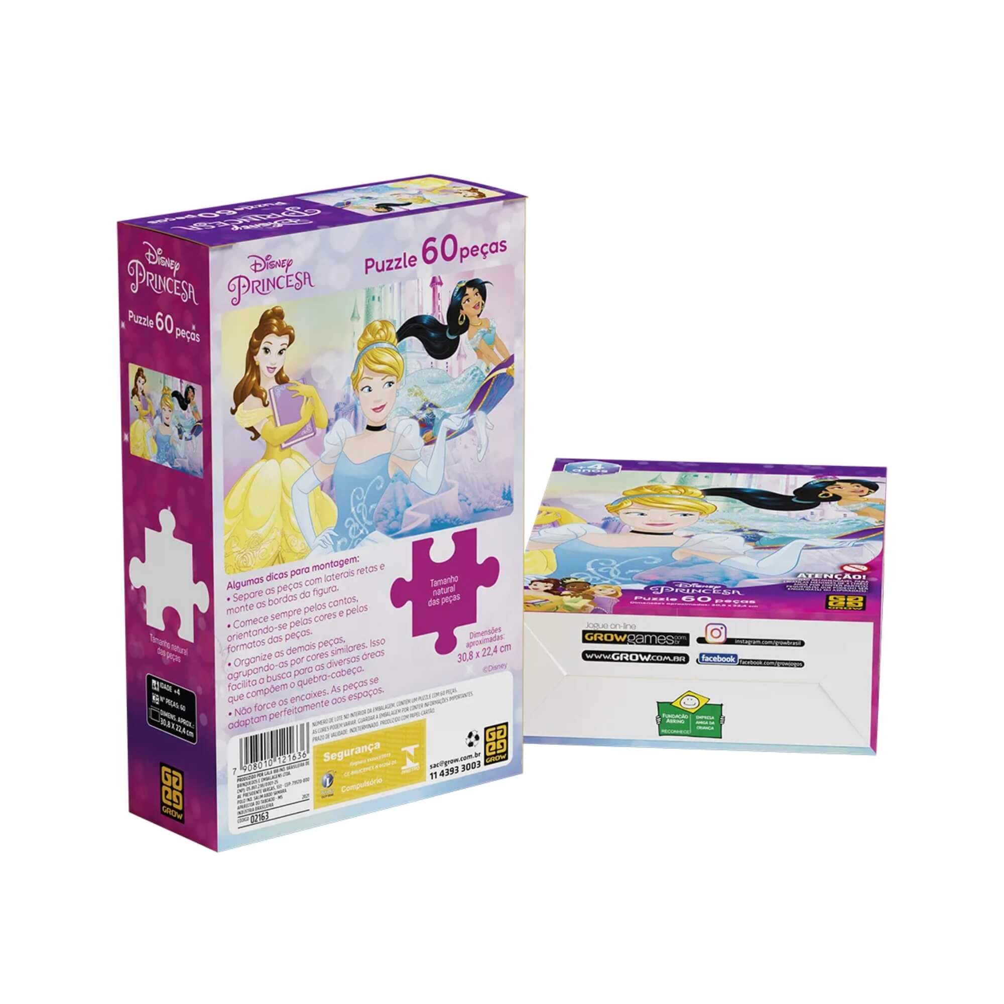 COMP Kit Princesas Disney Grow: Desenho com Espelho Mágico + 2 Quebra-Cabeças 30 e 60 Peças