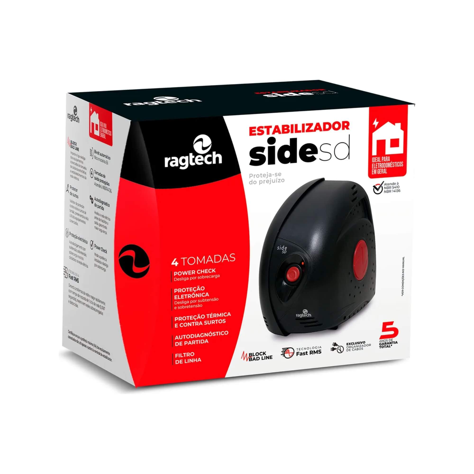 Estabilizador Side SD 300va SSD 300 4 Tomadas Bivolt 60Hz Preto Ragtech - 20SSD5410