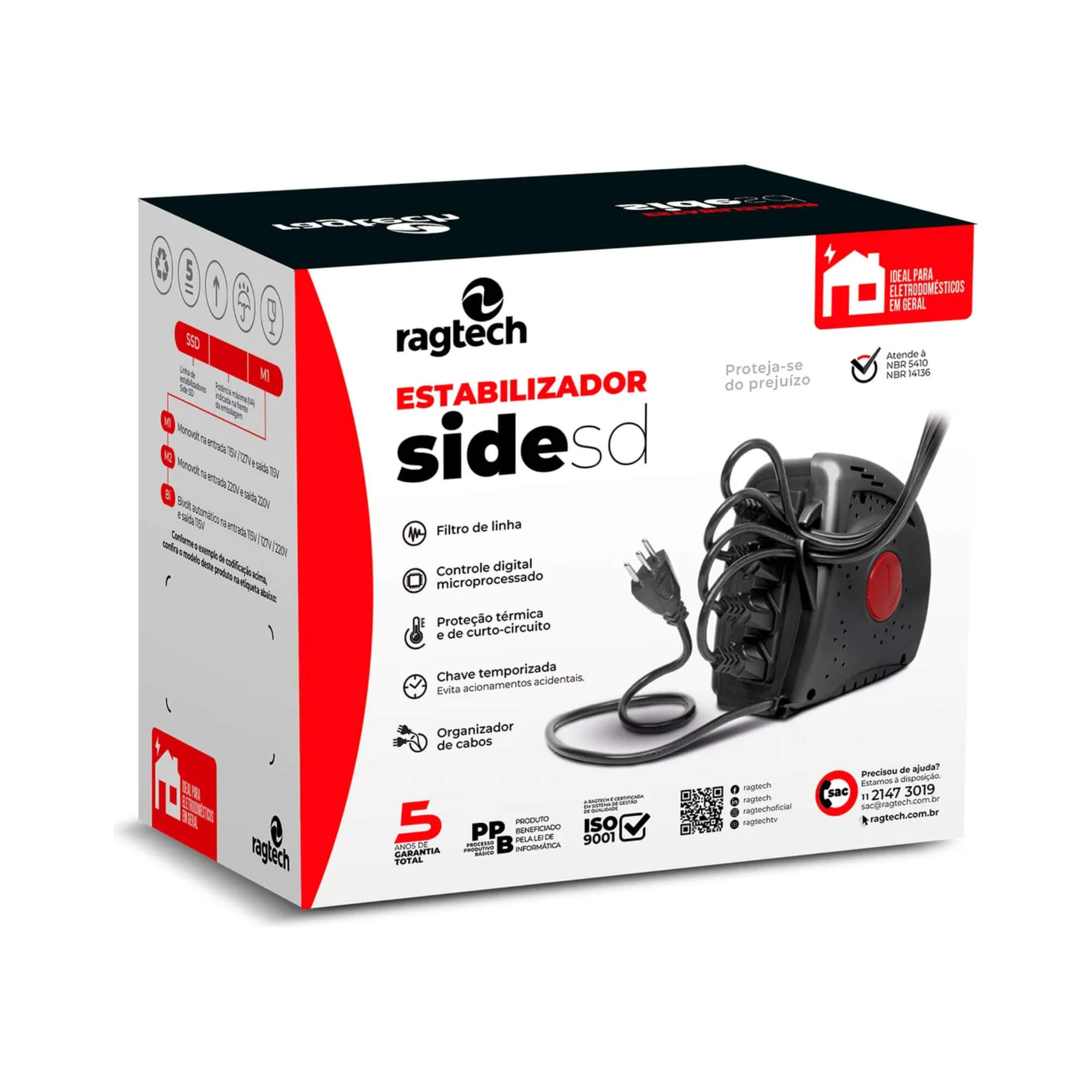 Estabilizador Side SD 300va SSD 300 4 Tomadas Bivolt 60Hz Preto Ragtech - 20SSD5410