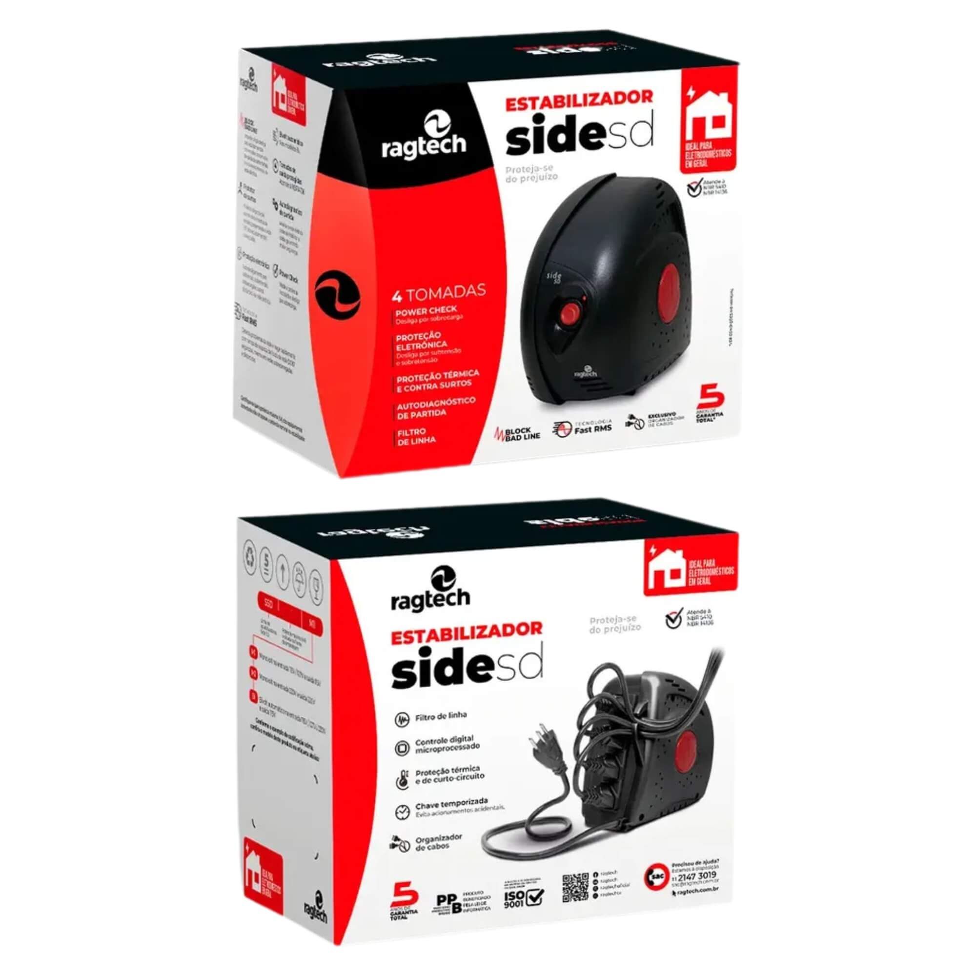 Estabilizador Side SD 500va Ssd 500 4 Tomadas Bivolt Preto Ragtech - 20SSD5413