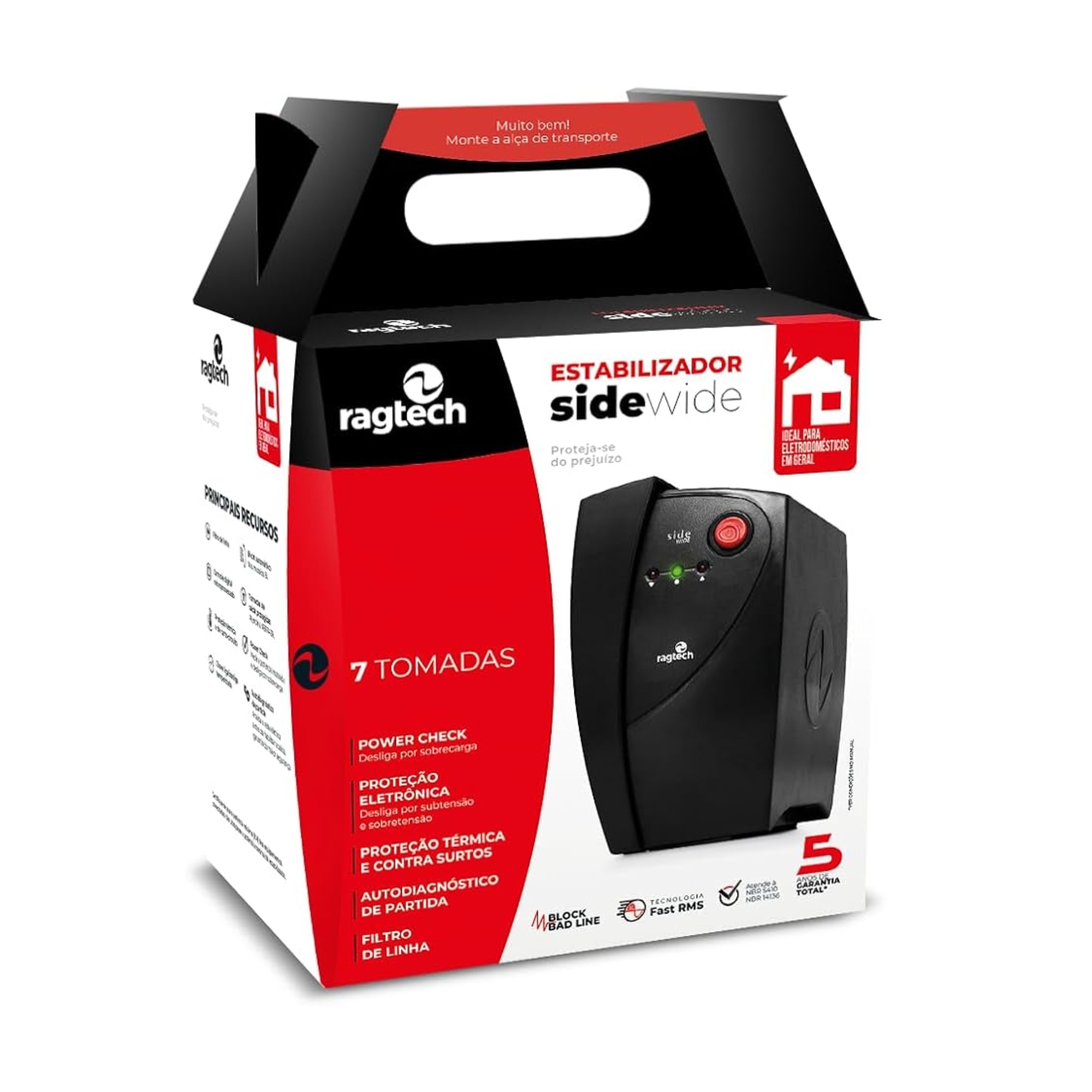 Estabilizador Microproces. Side Wide SWE 1000S BI 60Hz Entr. 115V/220V Sai. 115V Ragtech-20SWE5393
