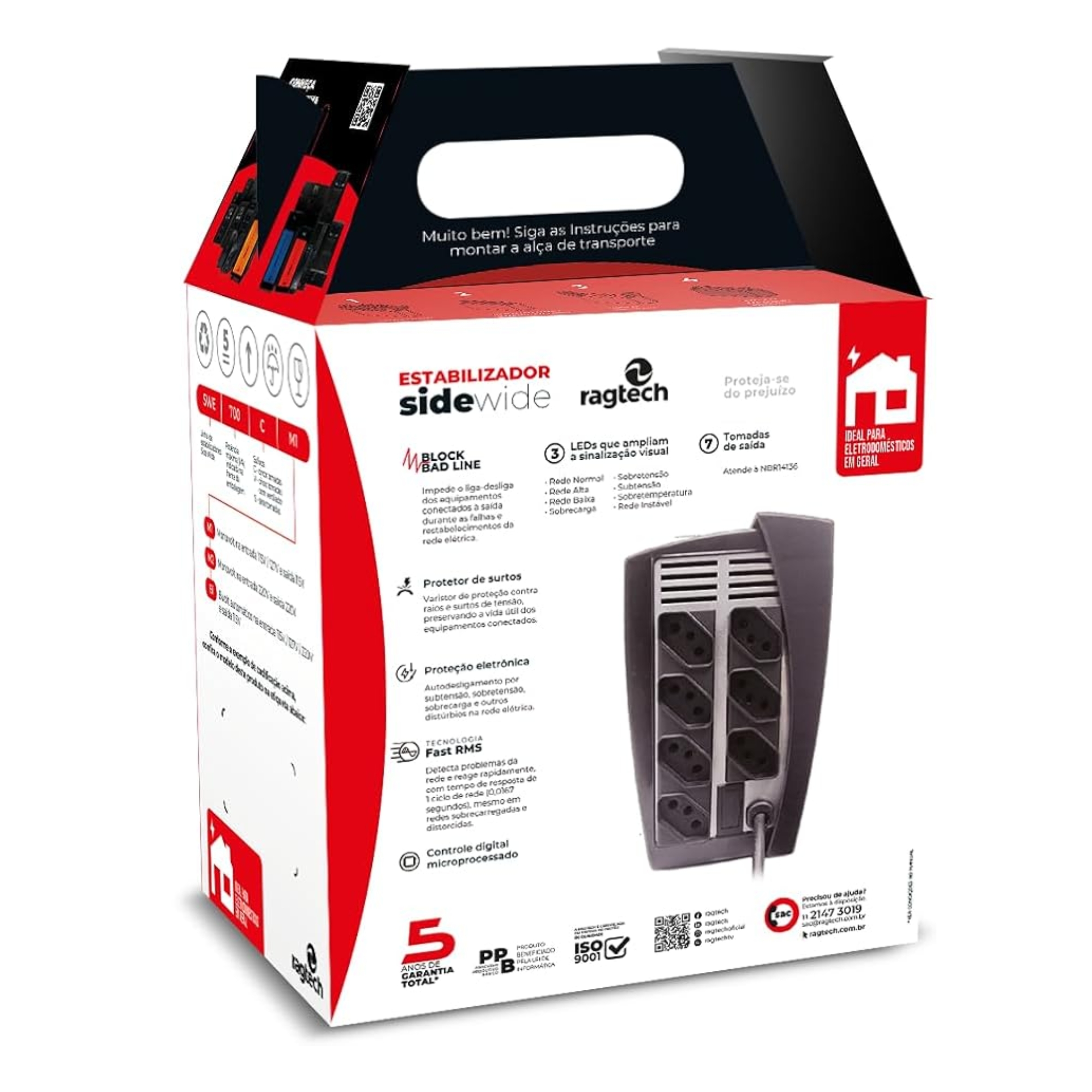 Estabilizador Microproces. Side Wide SWE 1000S BI 60Hz Entr. 115V/220V Sai. 115V Ragtech-20SWE5393