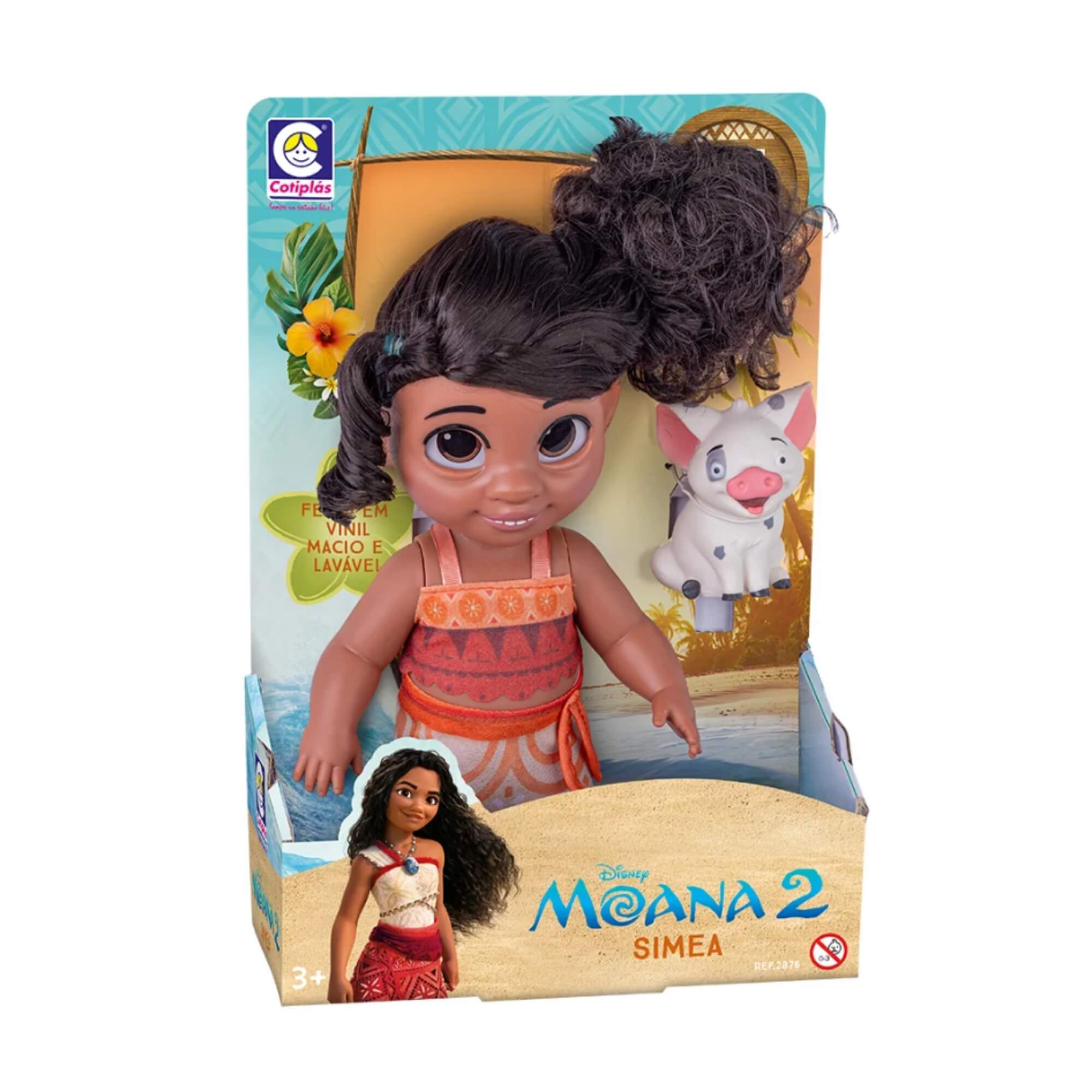 Boneca Simea e Porquinho Puá Moana 2 Disney Vinil Macio +3 Anos Cotiplás - 2876