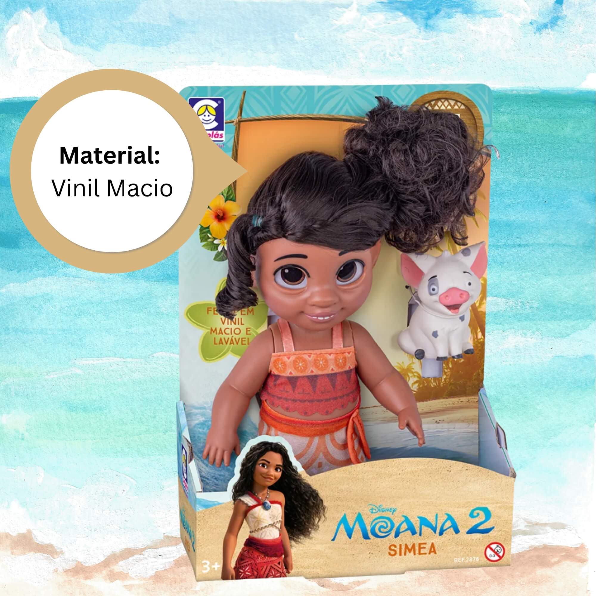 Boneca Simea e Porquinho Puá Moana 2 Disney Vinil Macio +3 Anos Cotiplás - 2876