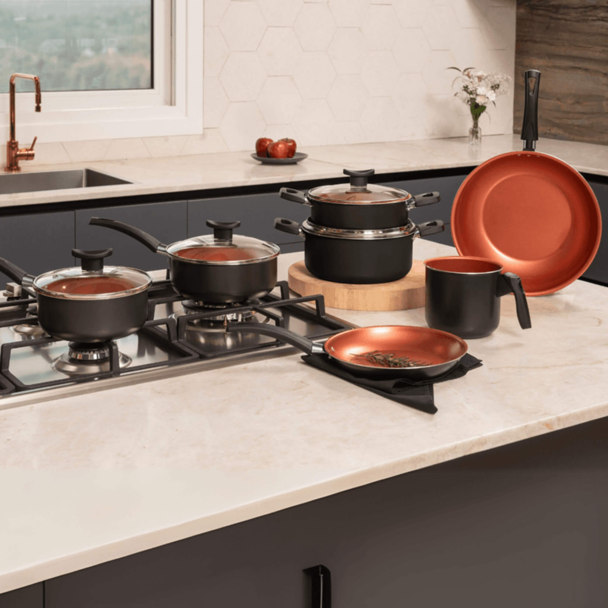 Jogo de Panelas Topázio Antiaderente Pro-Flon 7 Peças Cinza Range Brinox - 7233/103