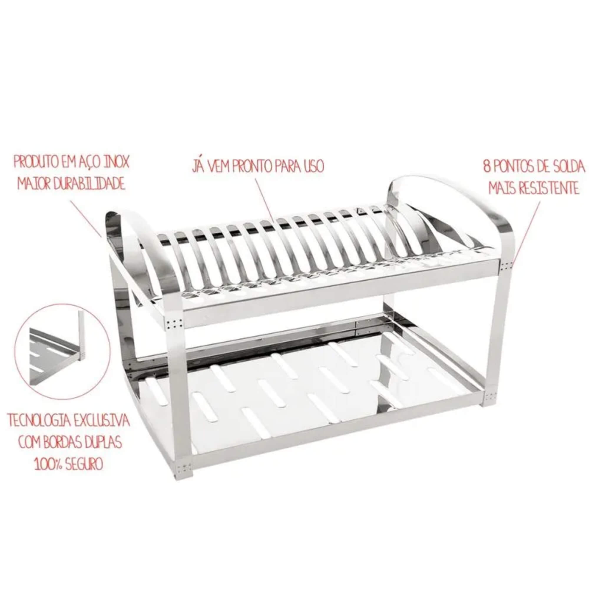 Escorredor de Louças Suprema com Porta Talheres 16 Pratos Aço inoxidável  Brinox - 2099/116