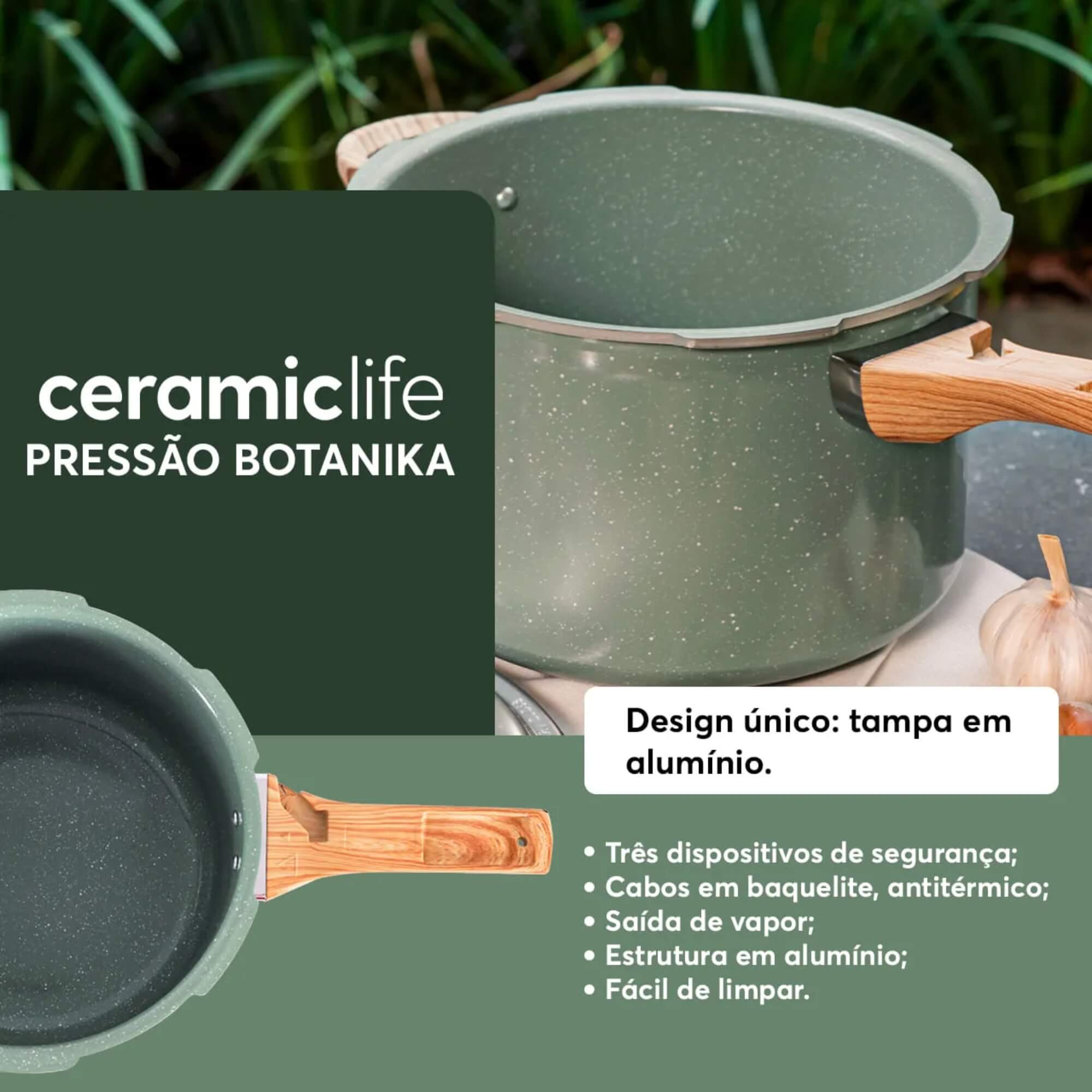 Panela de Pressão Indução Pressure Antiaderente Ceramic Life 4,2 Litros Botanika Verde Brinox - 4952/108 (N/A)