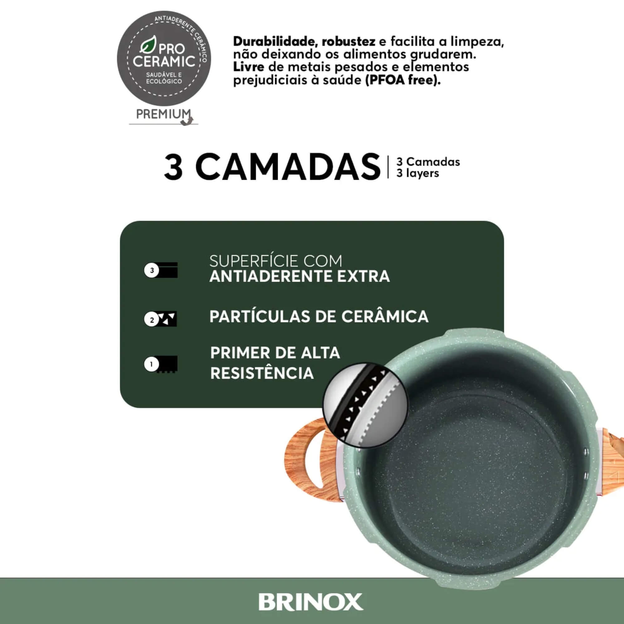 Panela de Pressão Indução Pressure Antiaderente Ceramic Life 4,2 Litros Botanika Verde Brinox - 4952/108 (N/A)