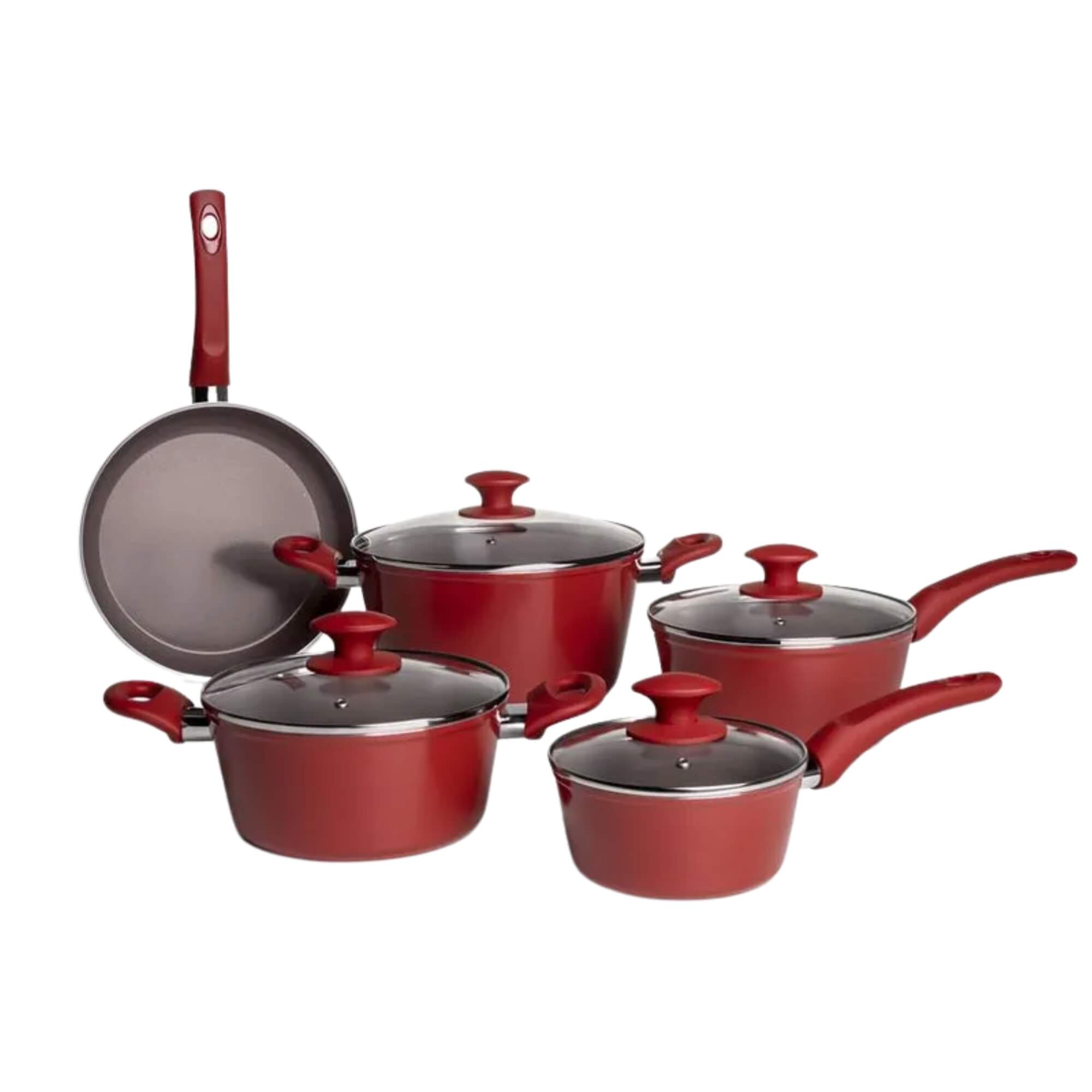 Jogo de Panelas Antiaderente Optima Ceramic Life 5 Peças c/ Indução Vermelho Carmin Brinox - 4799/100