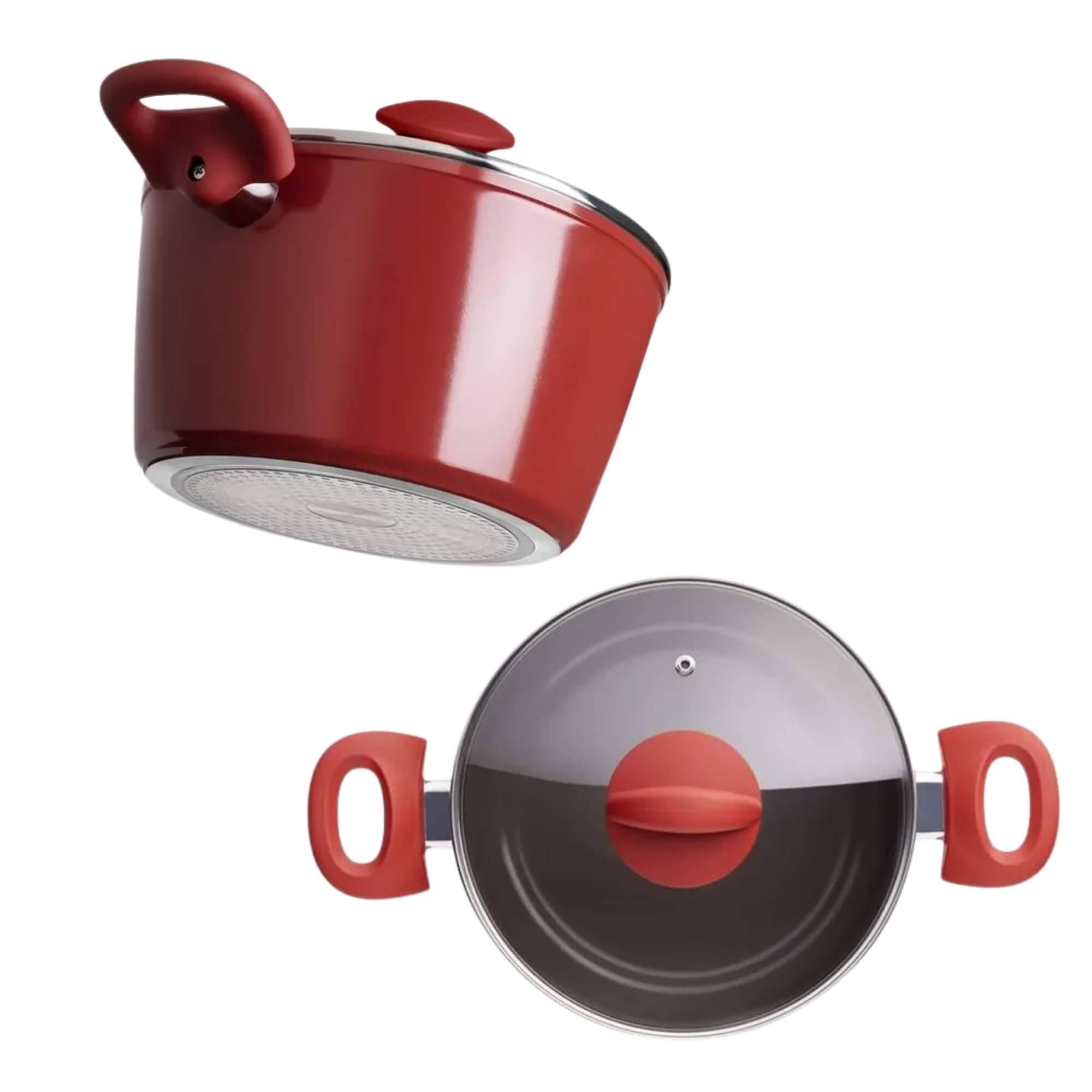 Jogo de Panelas Antiaderente Optima Ceramic Life 5 Peças c/ Indução Vermelho Carmin Brinox - 4799/100