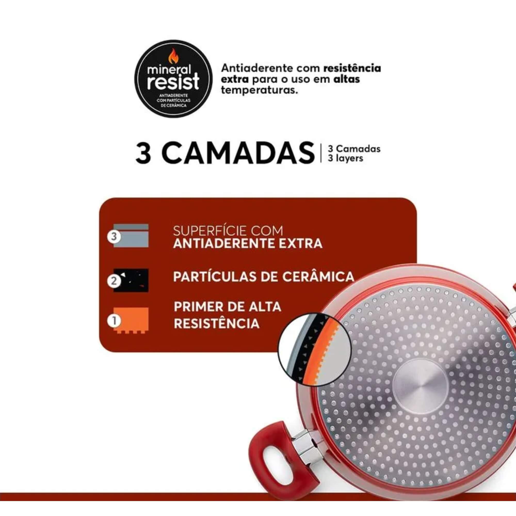 Jogo de Panelas Antiaderente Optima Ceramic Life 5 Peças c/ Indução Vermelho Carmin Brinox - 4799/100