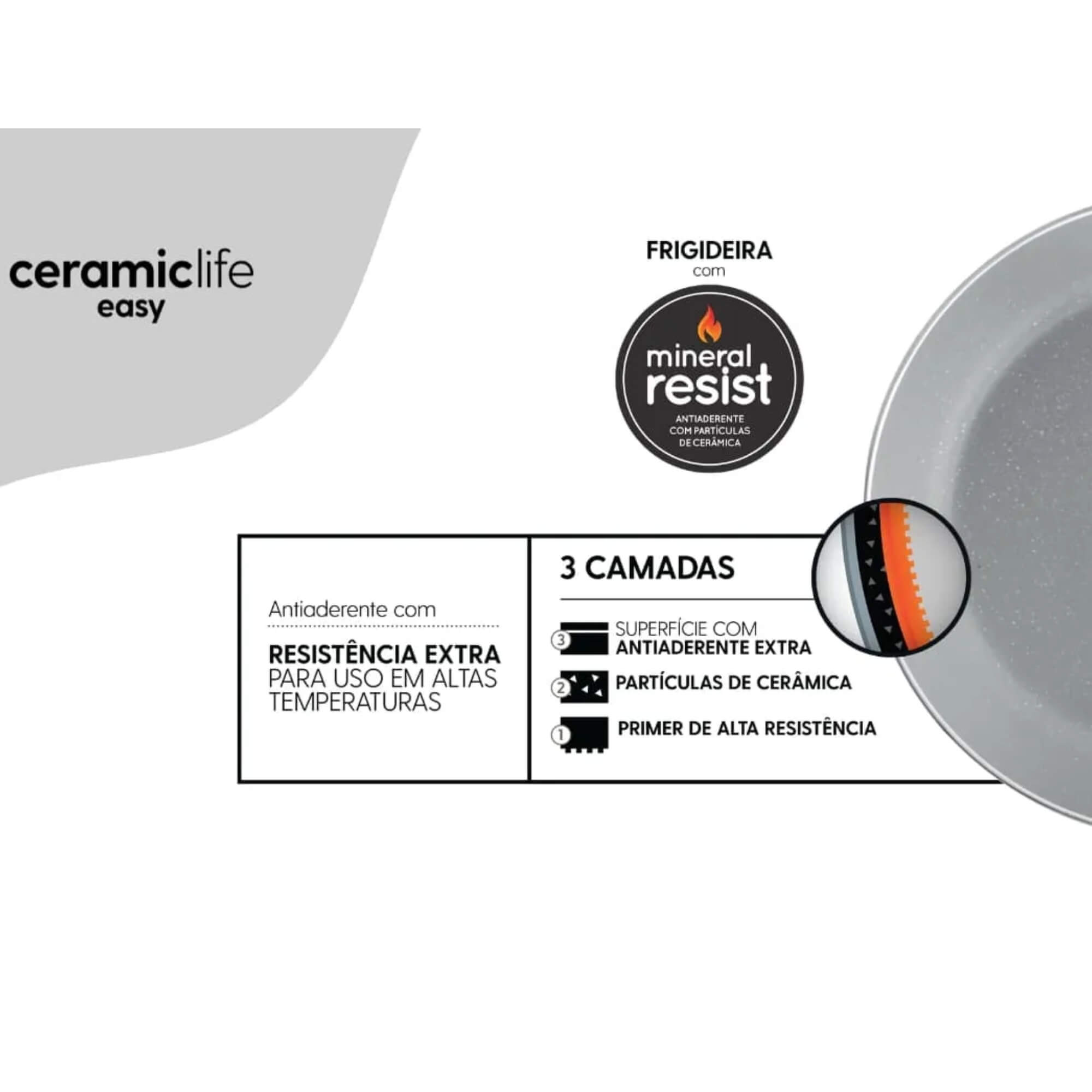 Jogo de Panelas Antiaderente Ceramic Life 5 Peças Easy Gris Brinox - 4789/126