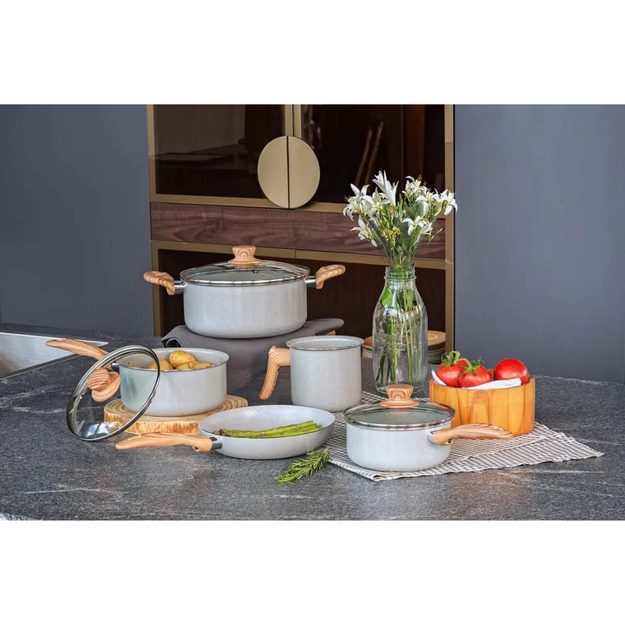 Jogo de Panelas Antiaderente Ceramic Life 5 Peças Easy Gris Brinox - 4789/126